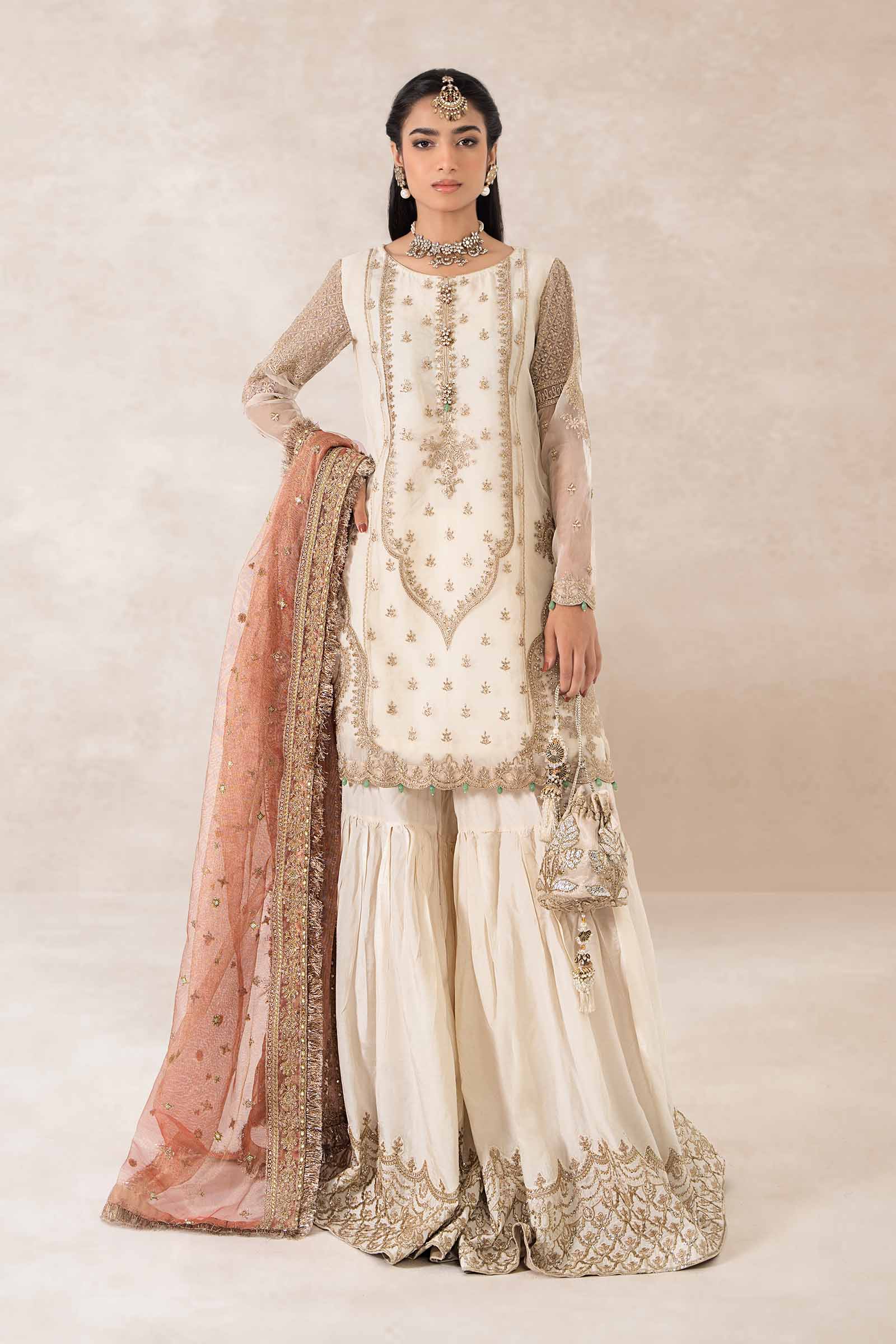 3 Piece Embroidered Bamber Raw Silk Suit