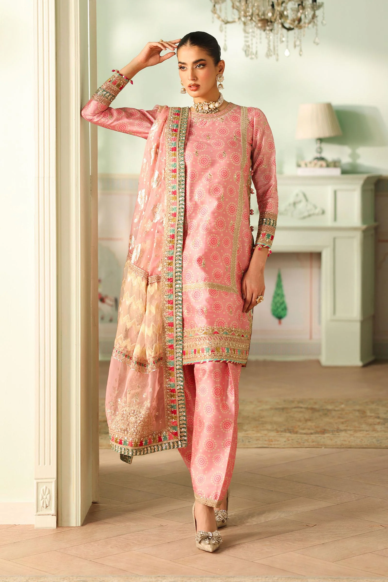 3 Piece Embroidered Raw Silk Suit - Image 5