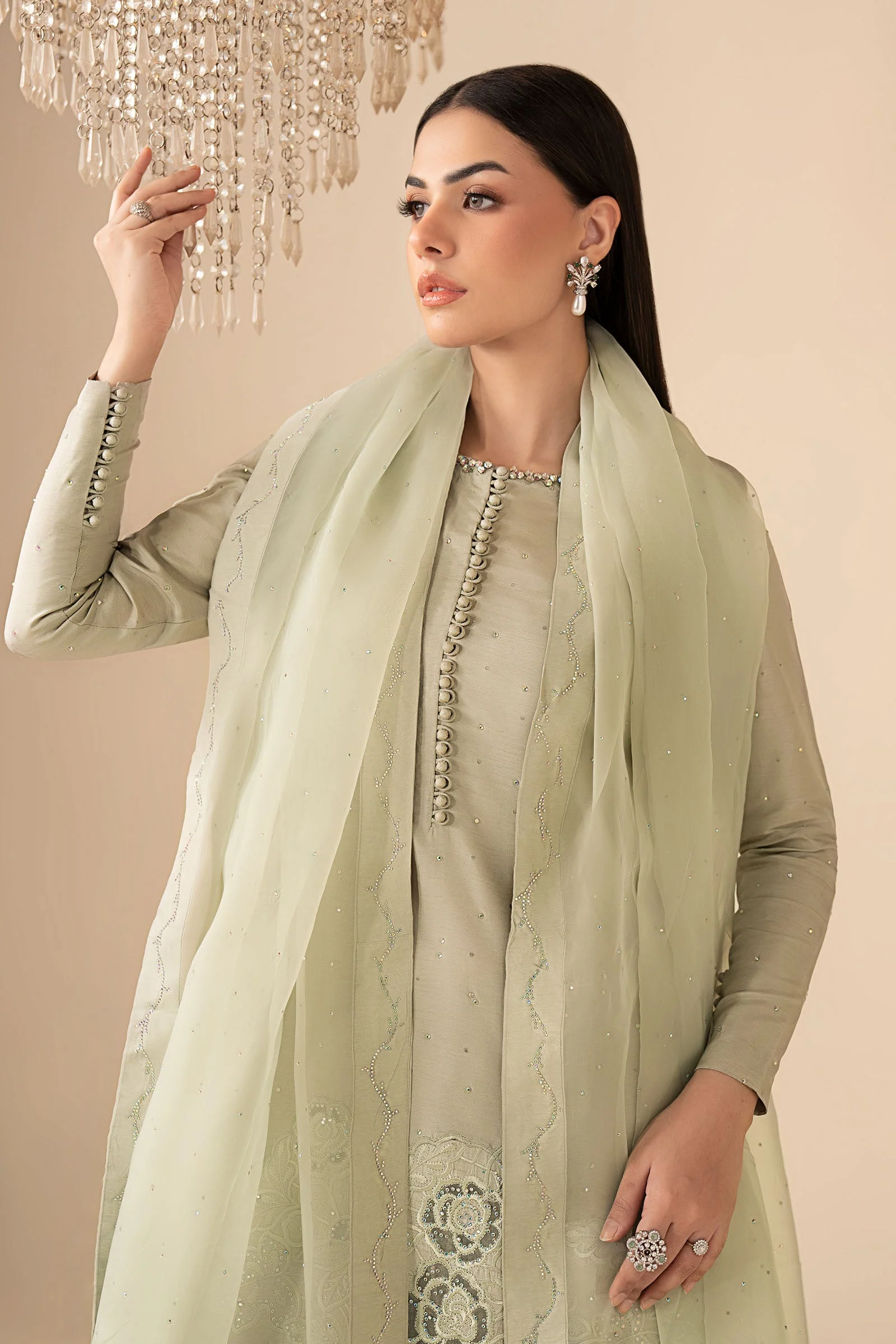3 Piece Embellished Raw Silk Suit - Image 2