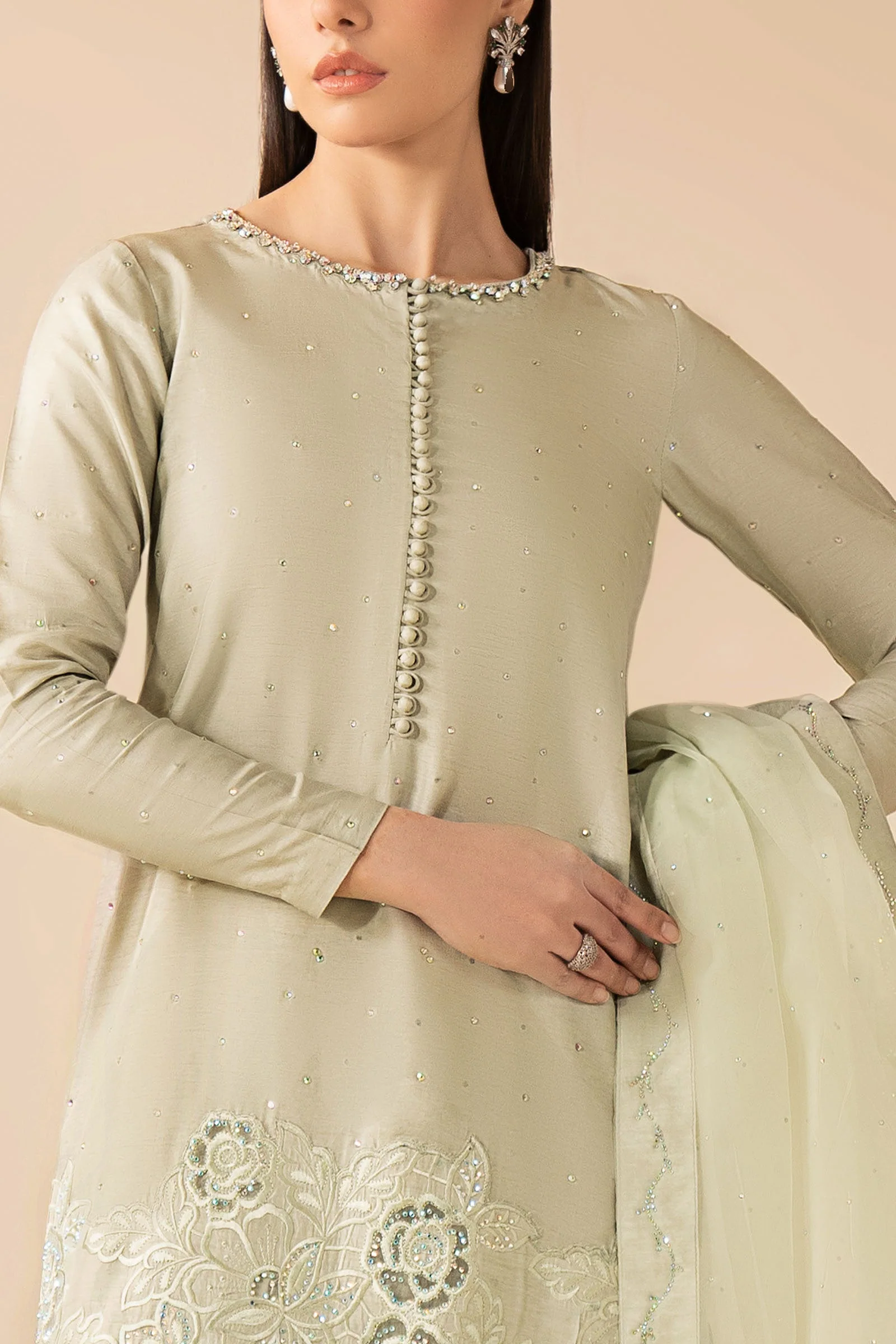 3 Piece Embellished Raw Silk Suit - Image 3