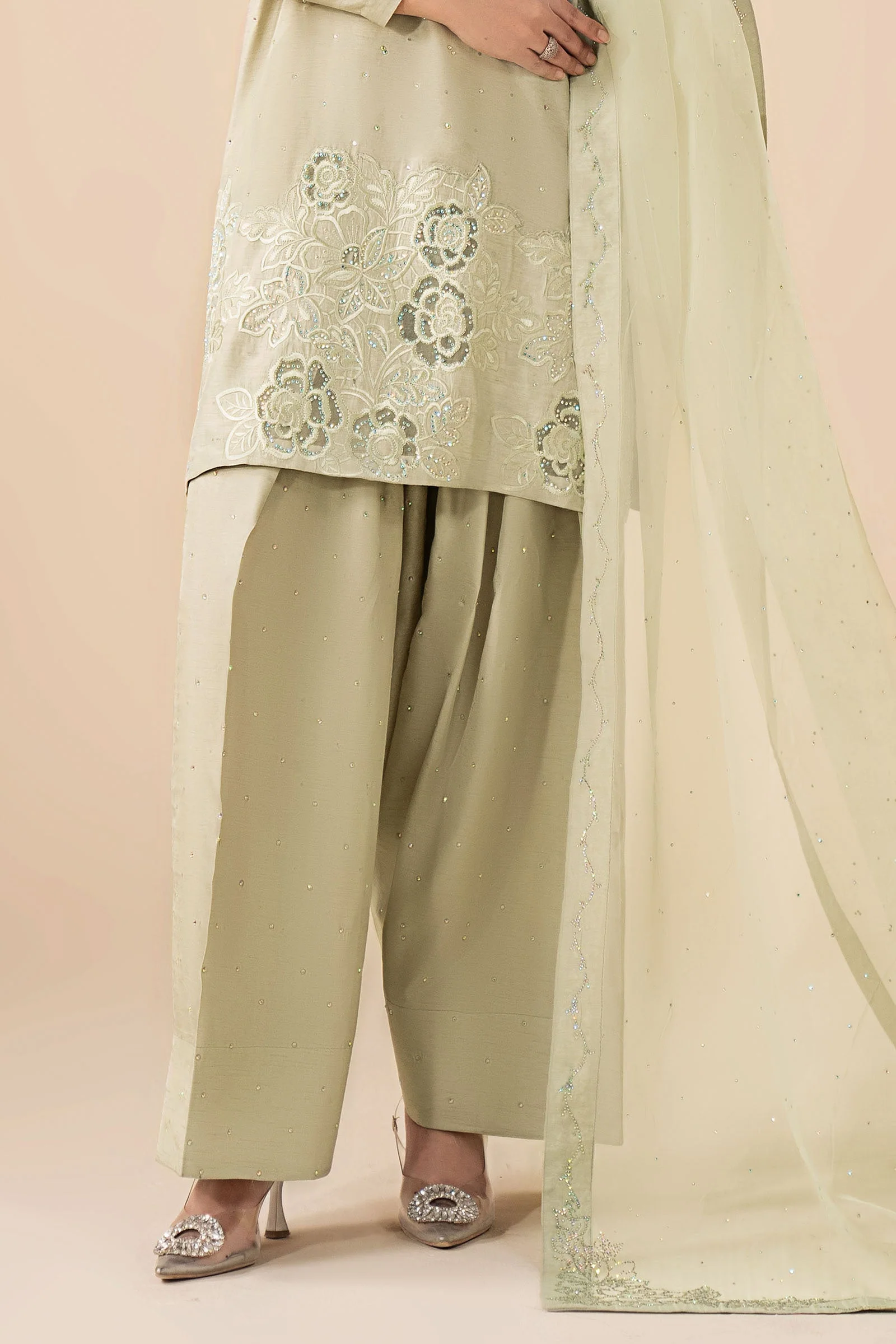 3 Piece Embellished Raw Silk Suit - Image 4