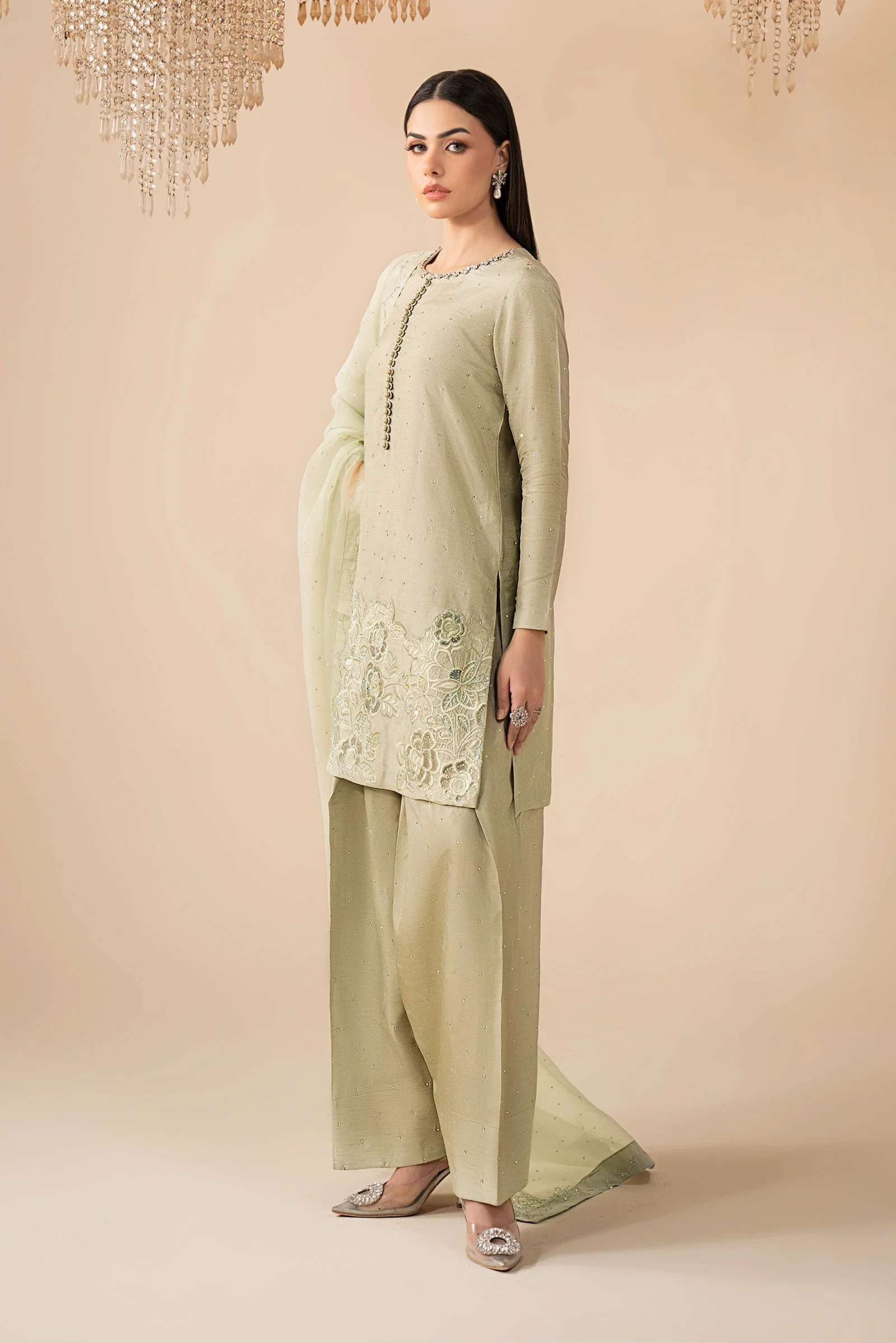 3 Piece Embellished Raw Silk Suit - Image 6