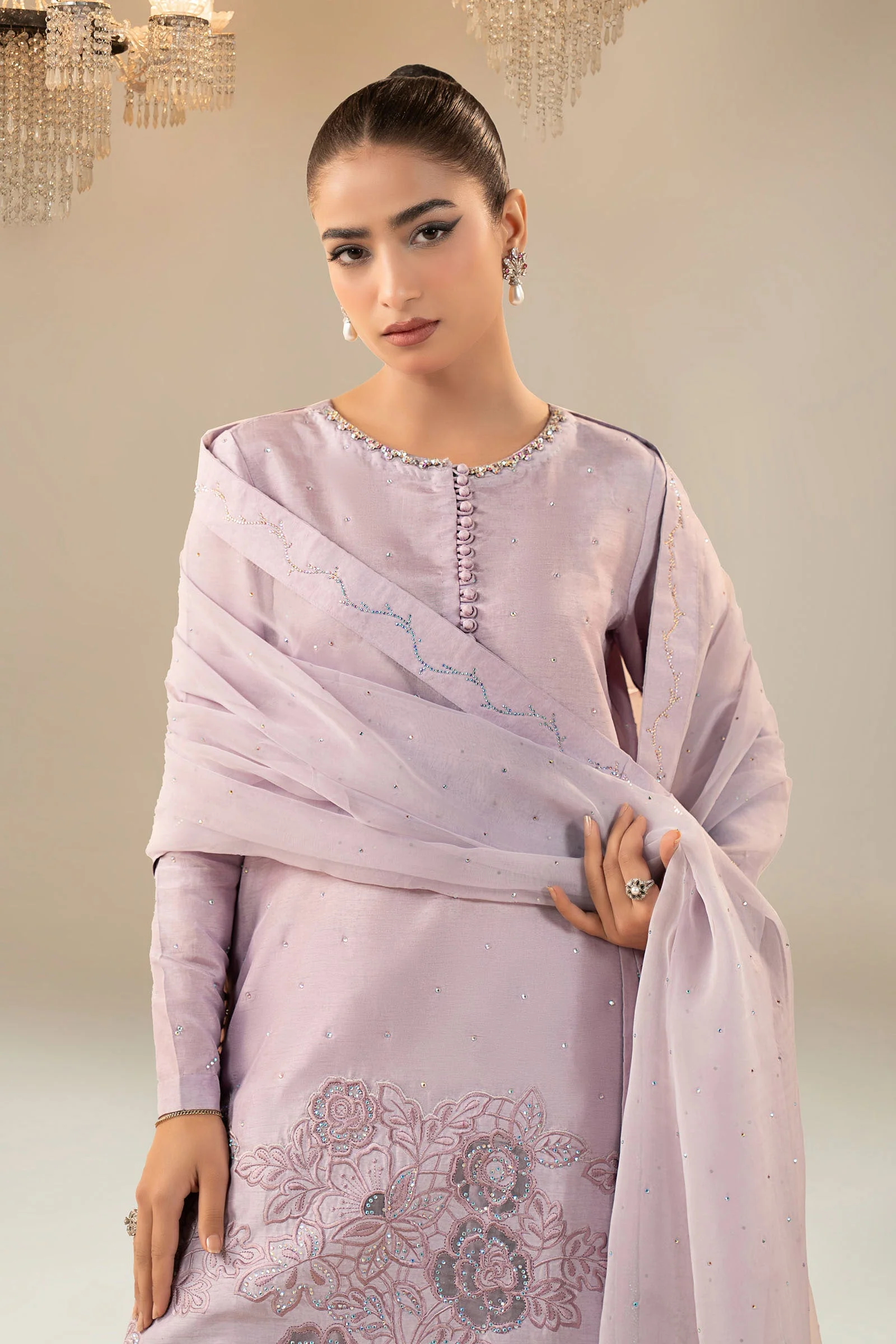 3 Piece Embellished Raw Silk Suit - Image 2