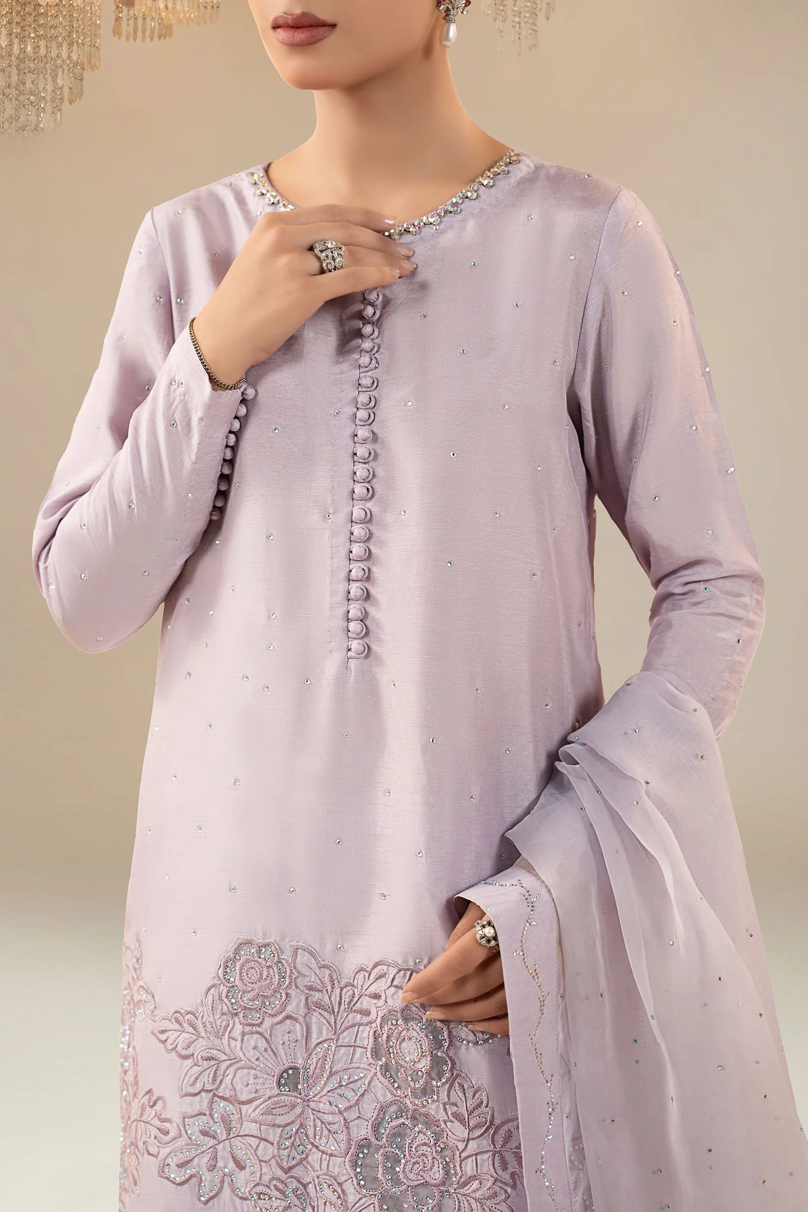 3 Piece Embellished Raw Silk Suit - Image 3