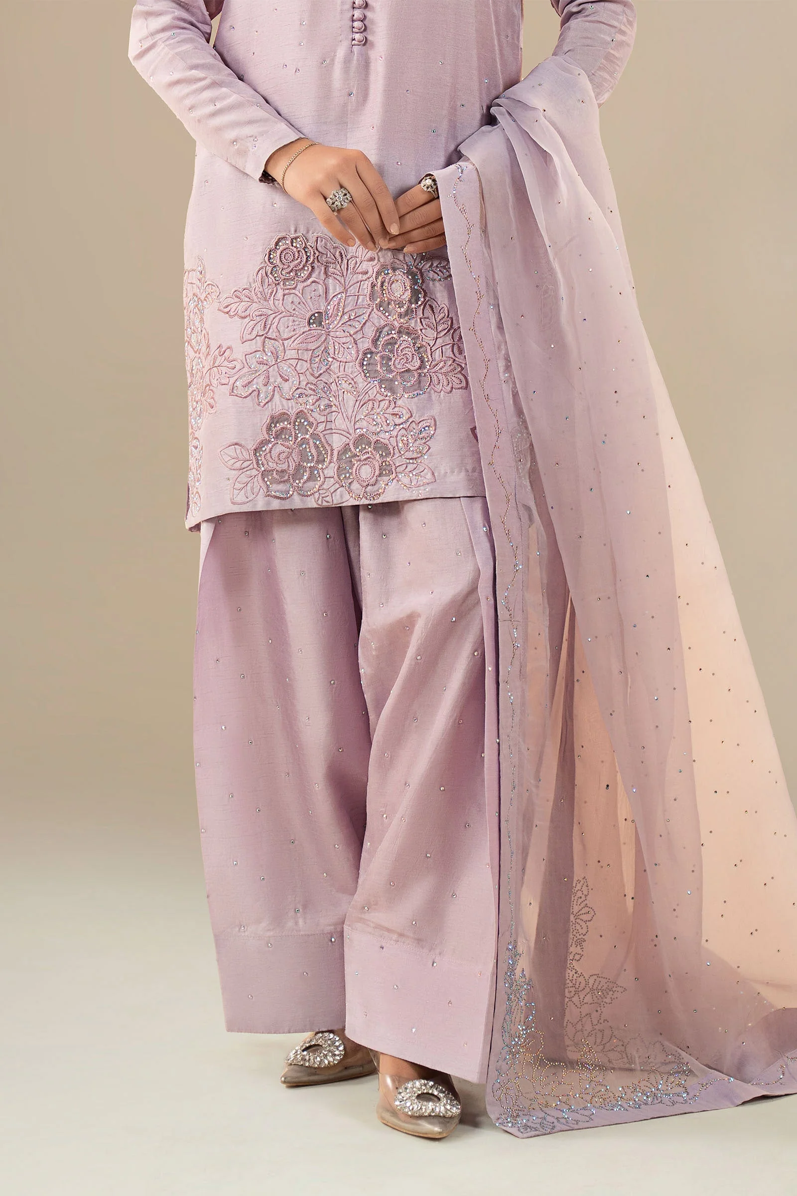 3 Piece Embellished Raw Silk Suit - Image 4