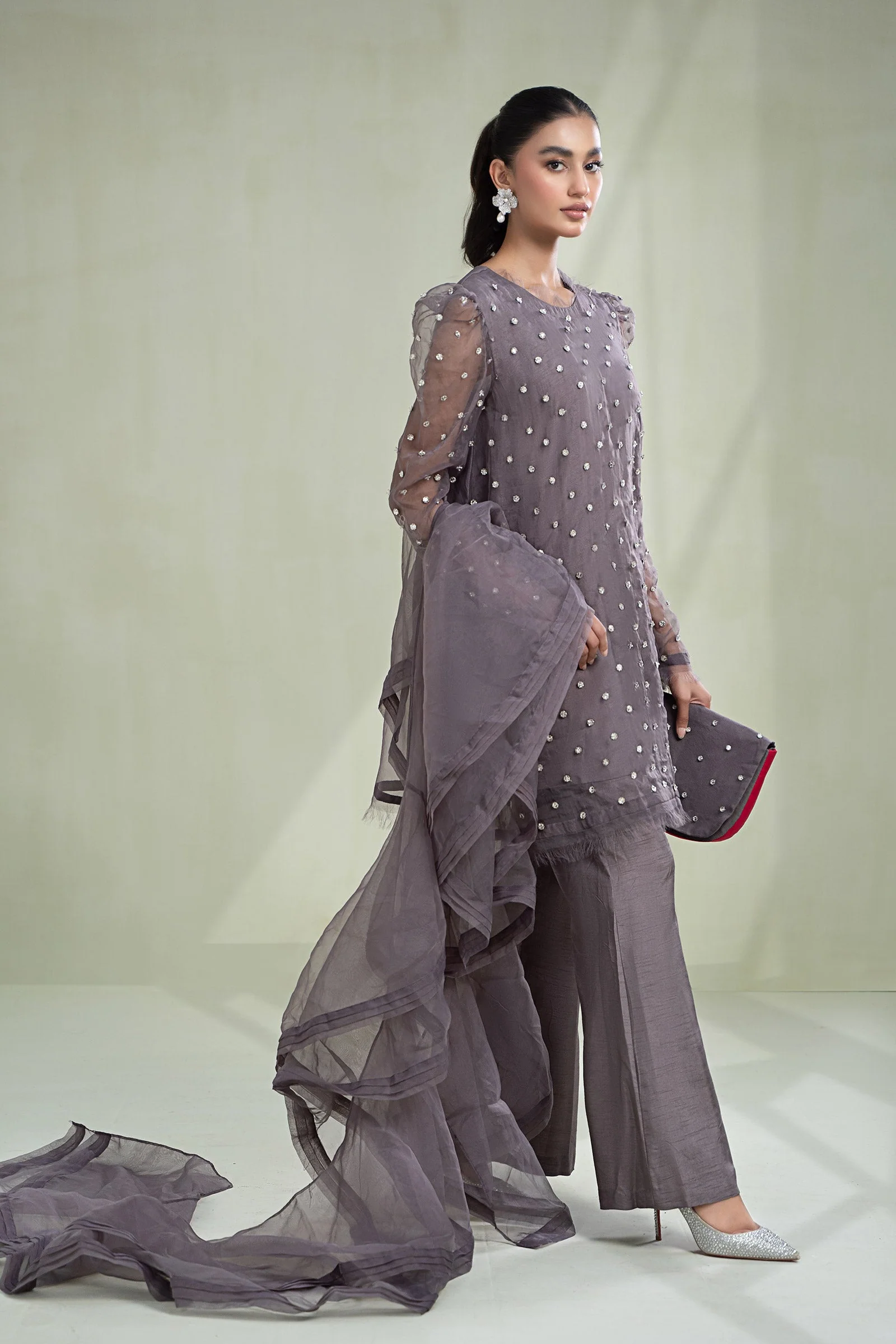 3 Piece Dyed Organza Suit - Image 4