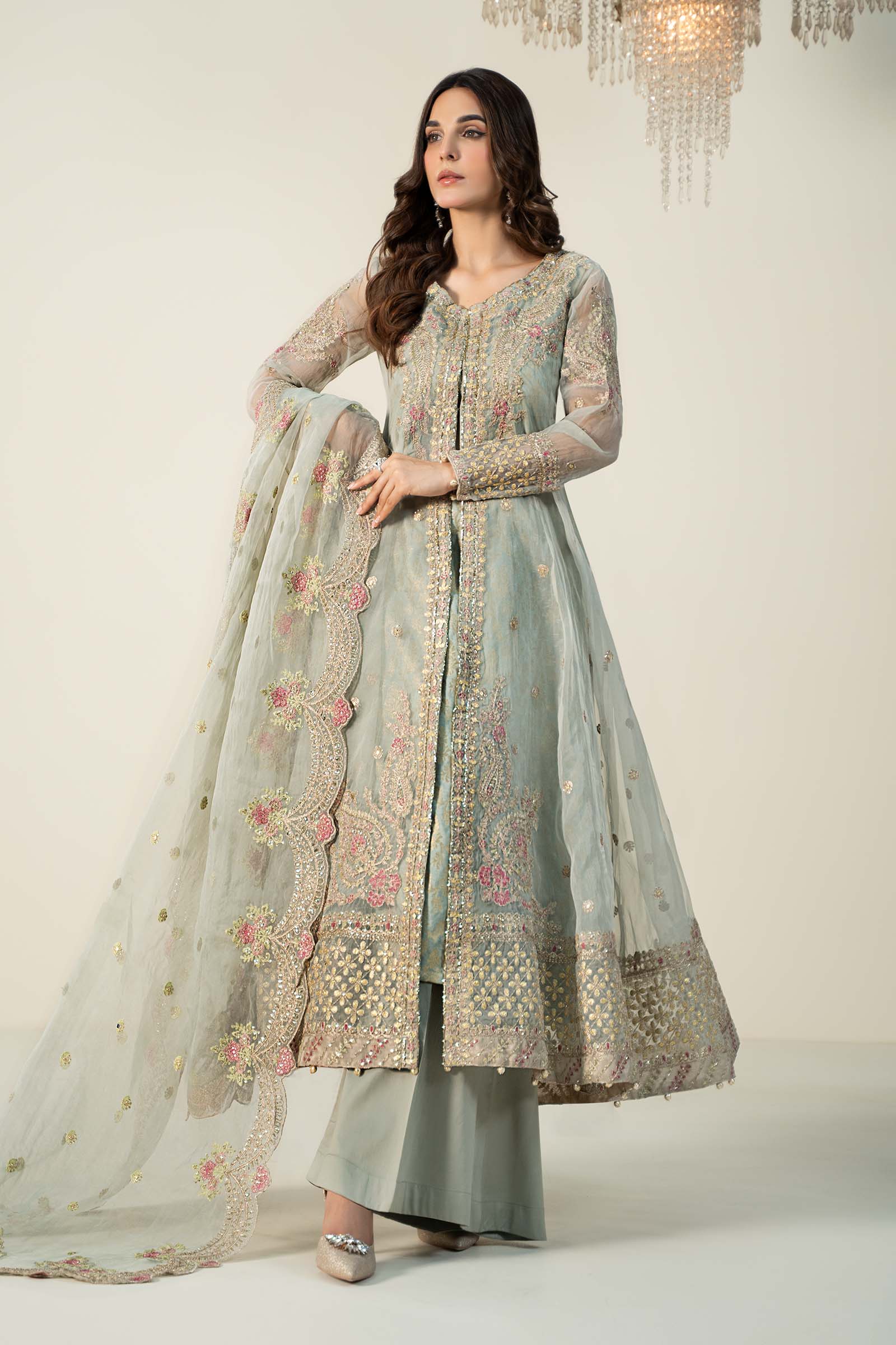 3 Piece Embroidered Organza Suit