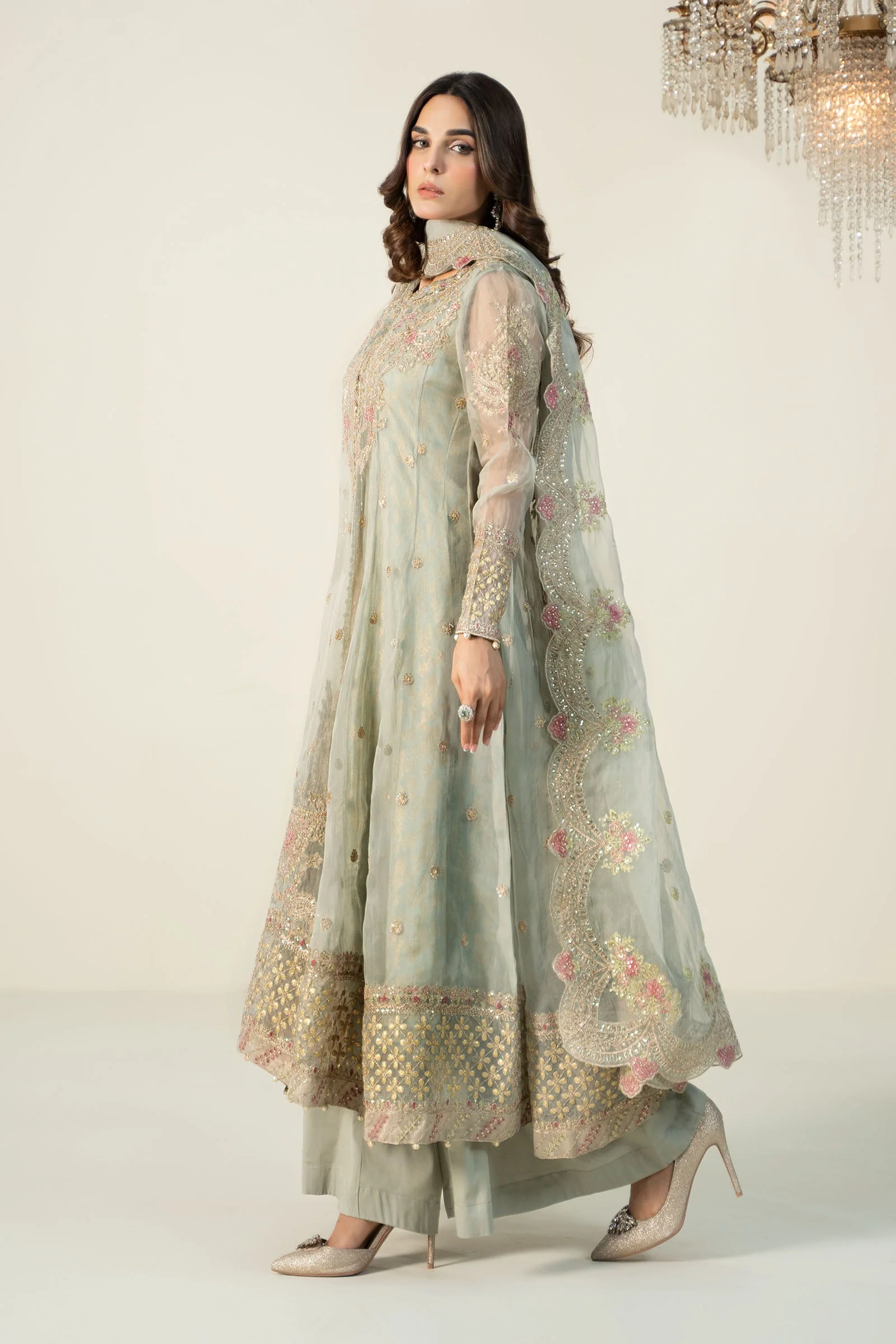 3 Piece Embroidered Organza Suit - Image 4