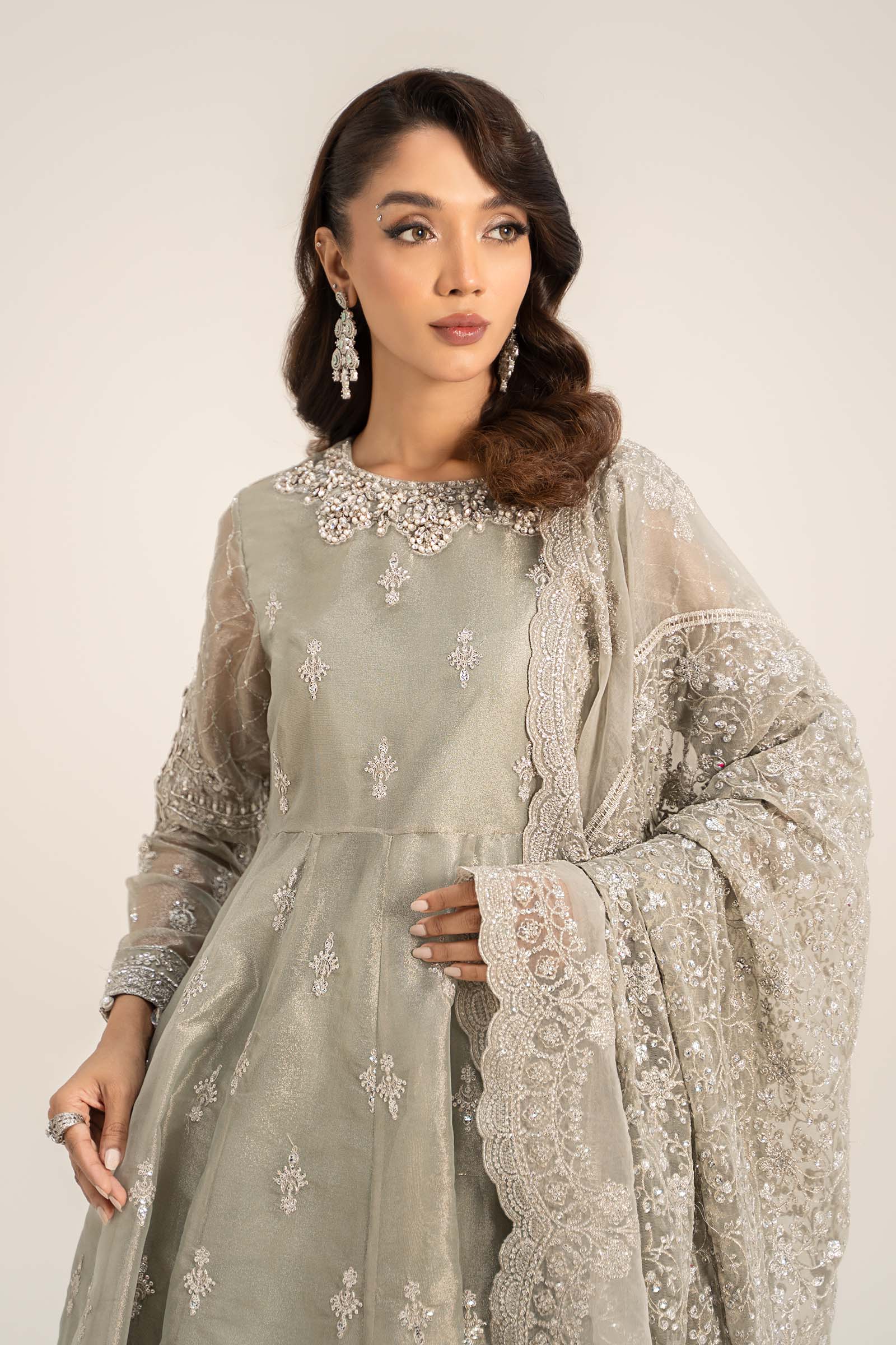 3 Piece Embroidered Tissue Suit - Image 2