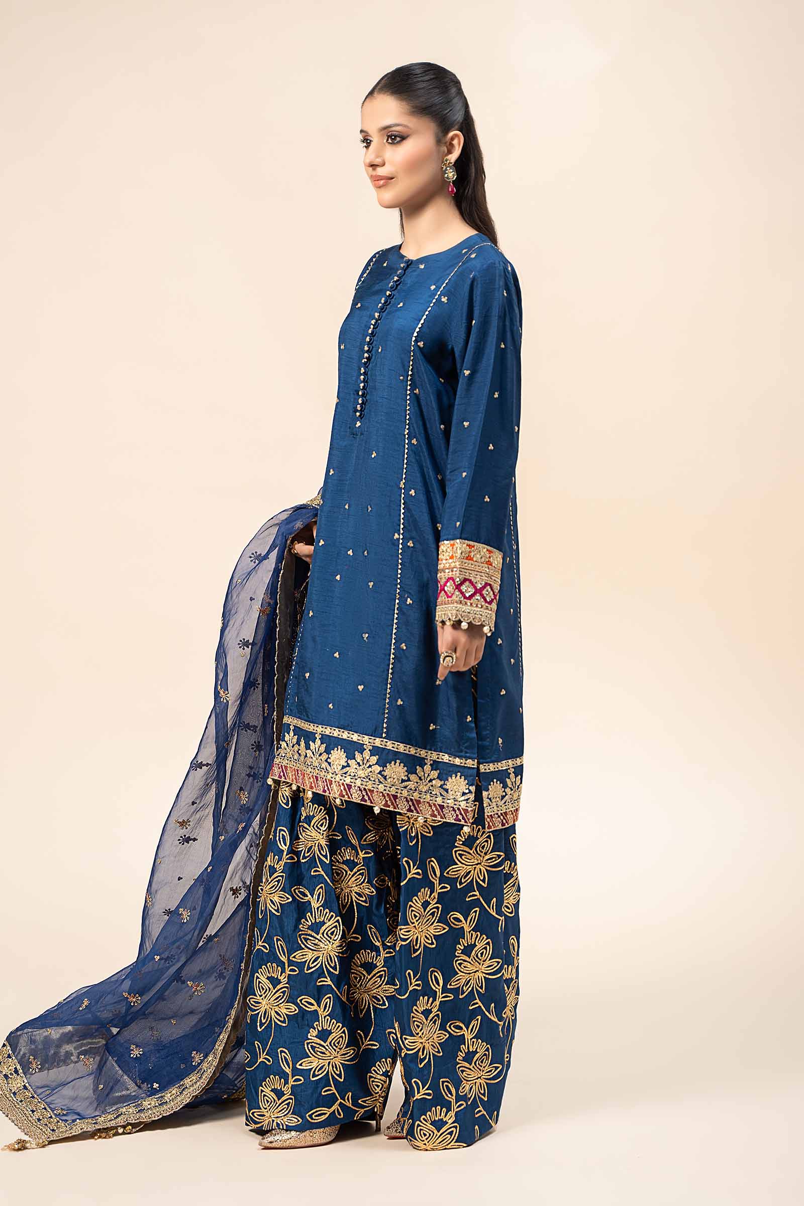 3 Piece Embroidered Raw Silk Suit - Image 11