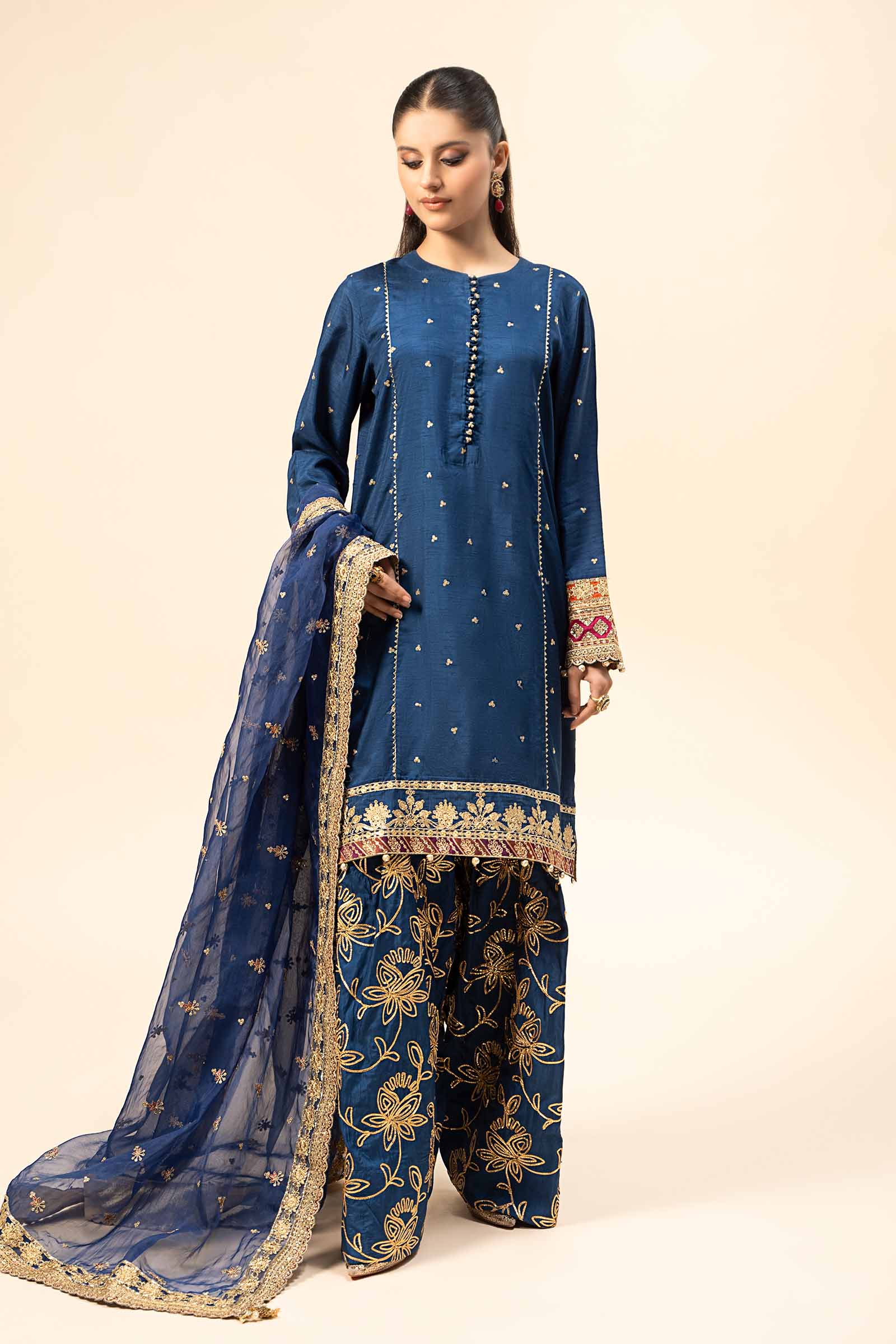 3 Piece Embroidered Raw Silk Suit - Image 8