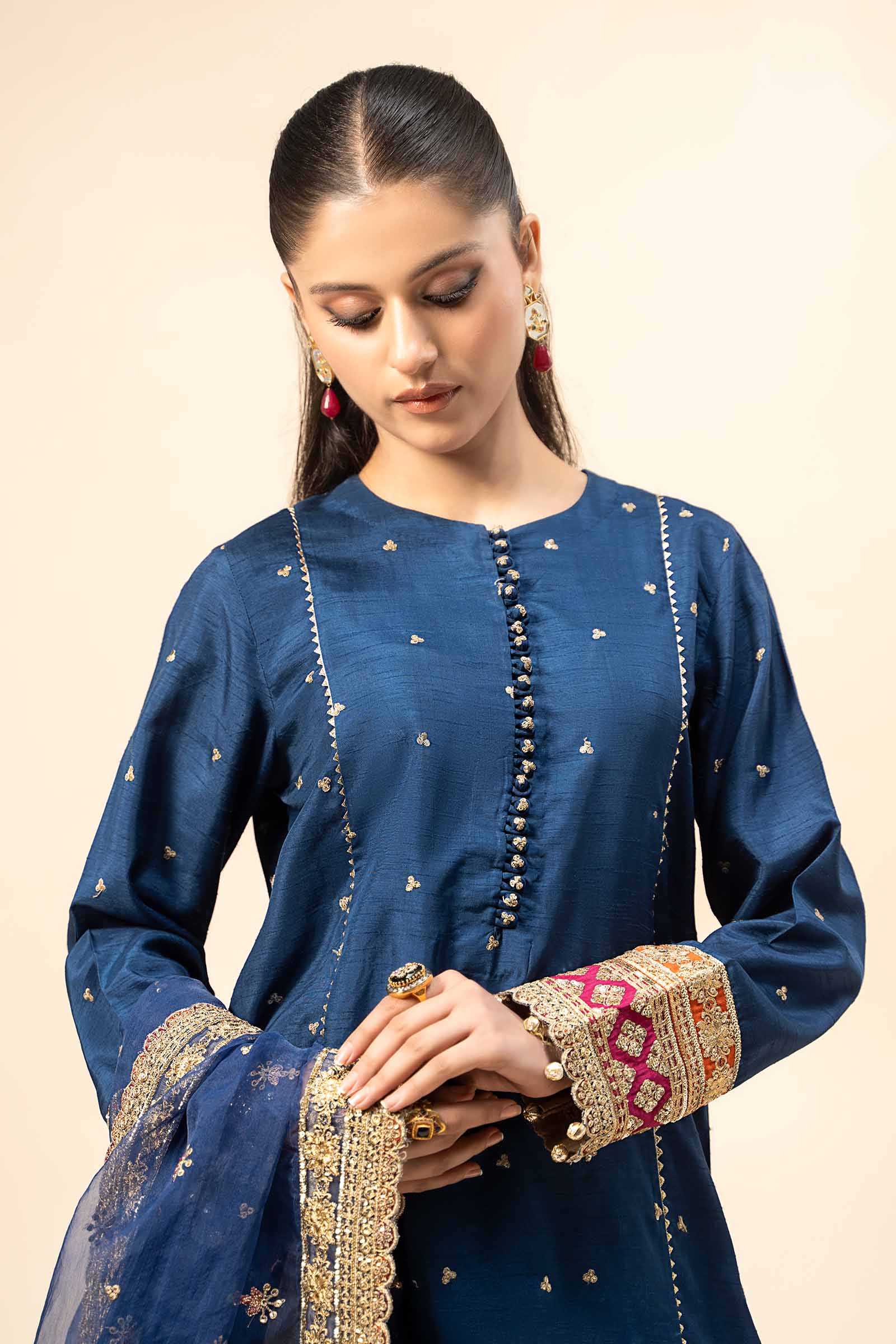3 Piece Embroidered Raw Silk Suit - Image 9