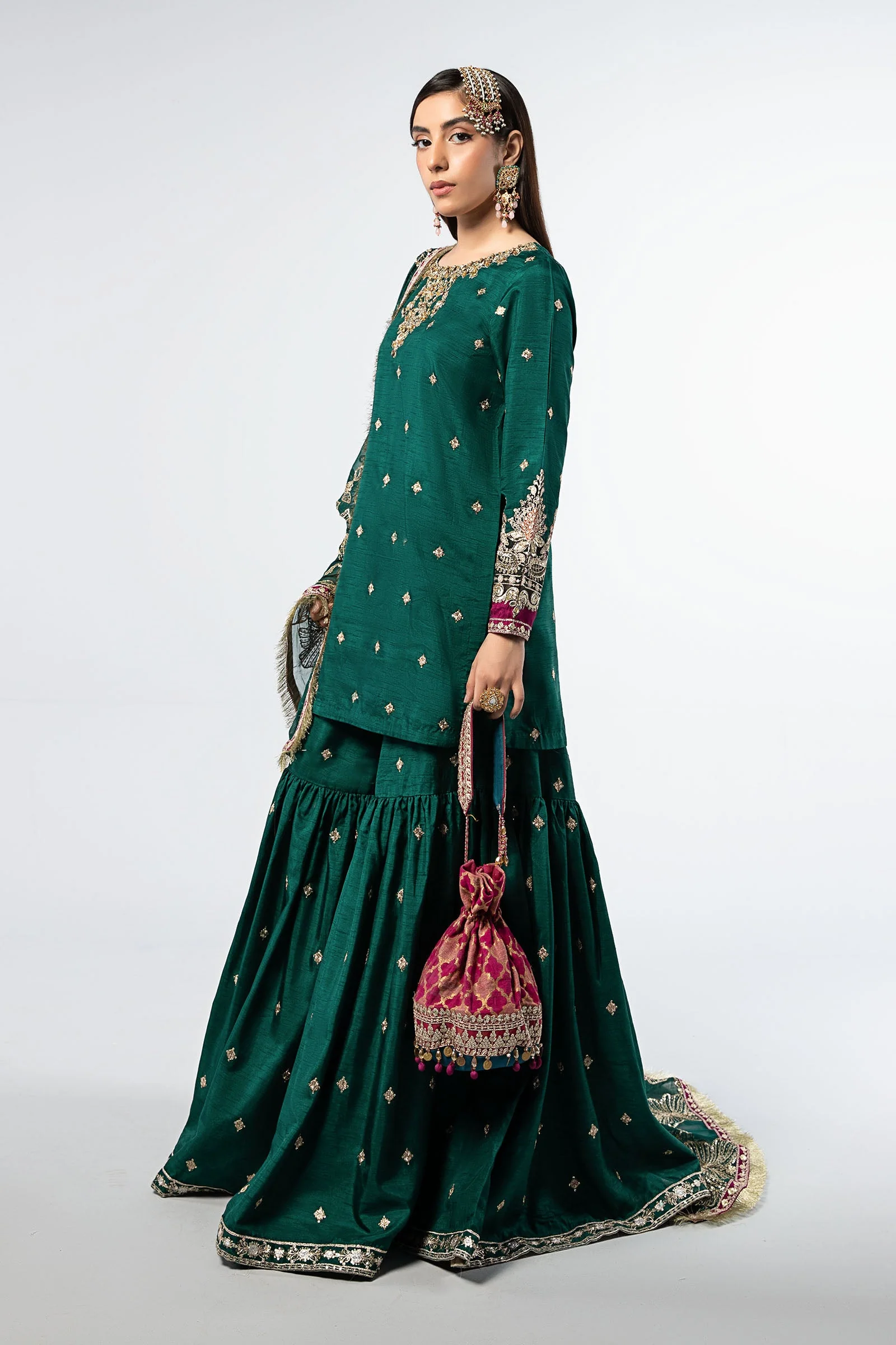 3 Piece Embroidered Raw Silk Suit - Image 4