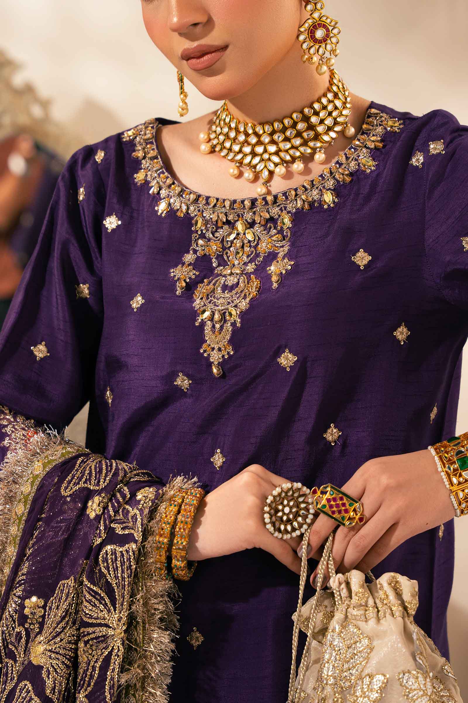 3 Piece Embroidered Raw Silk Suit - Image 4