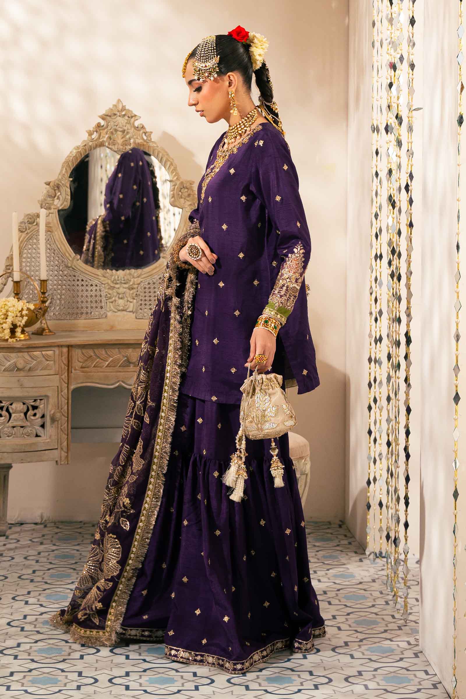 3 Piece Embroidered Raw Silk Suit - Image 6