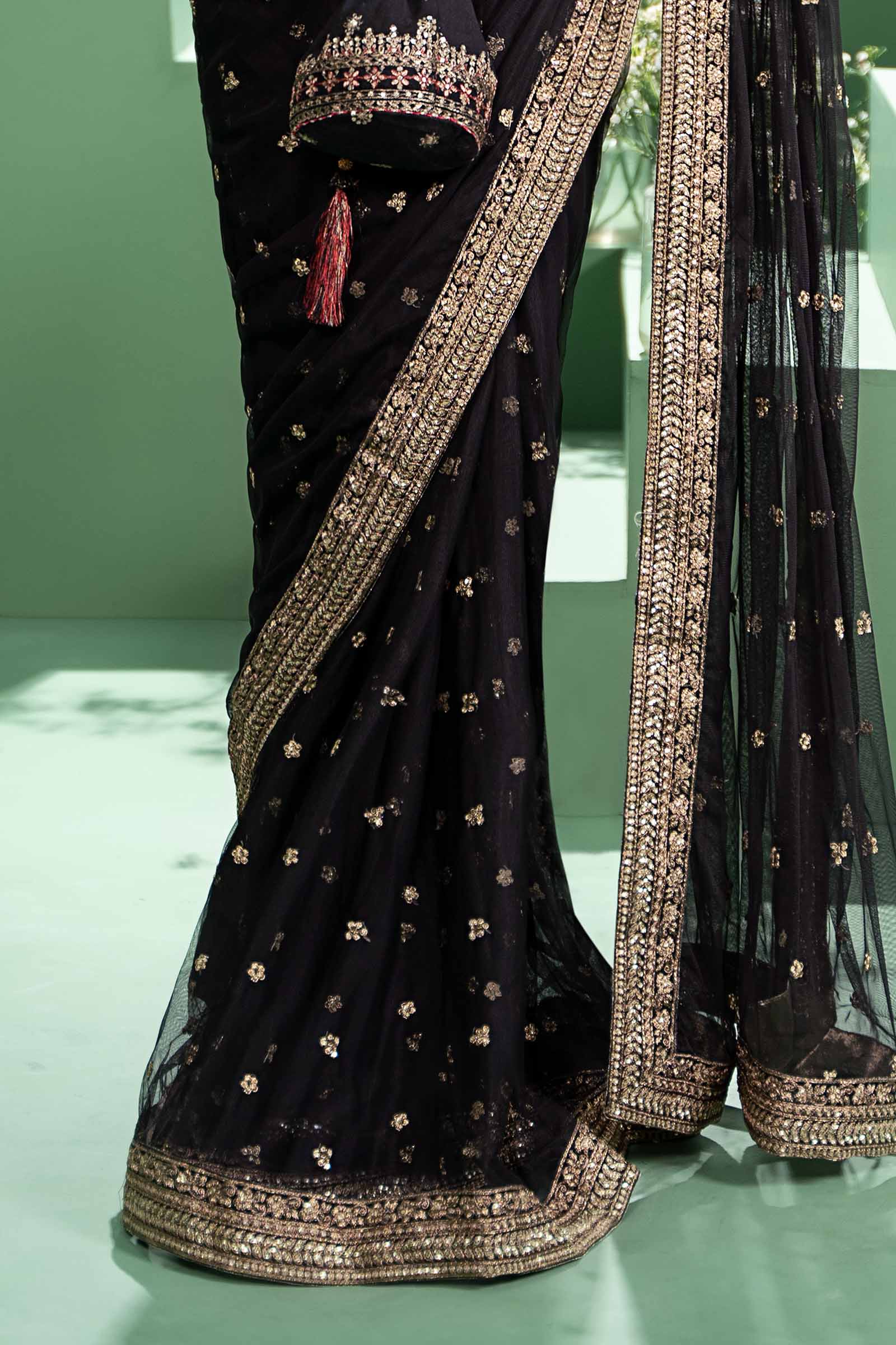 3 Piece Embroidered Net Saree - Image 3