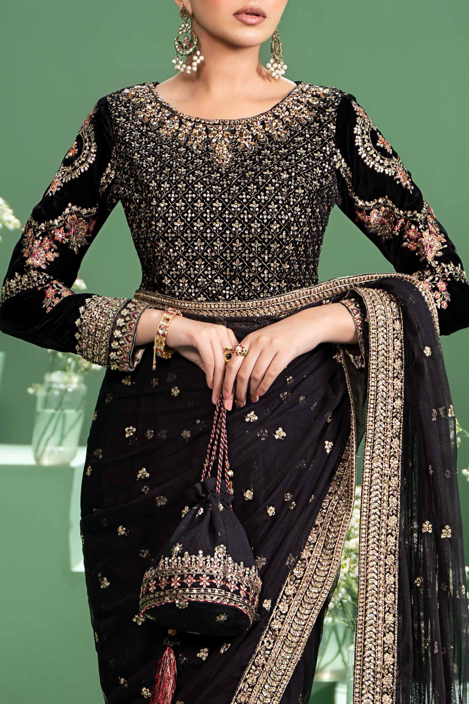 3 Piece Embroidered Net Saree - Image 4