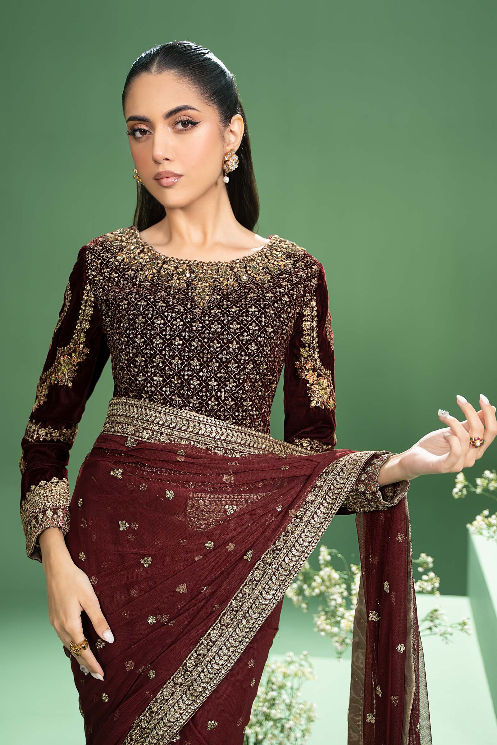 Embroidered Net Saree - Image 2