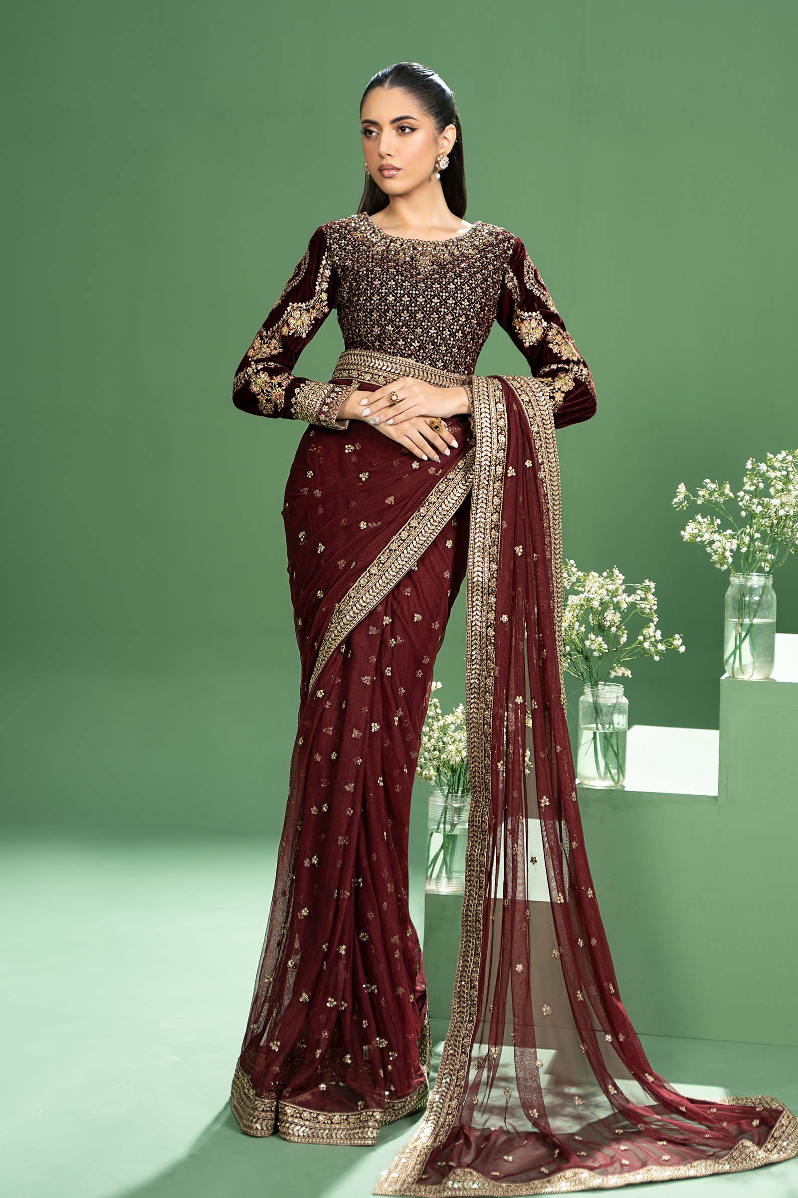 Embroidered Net Saree - Image 5