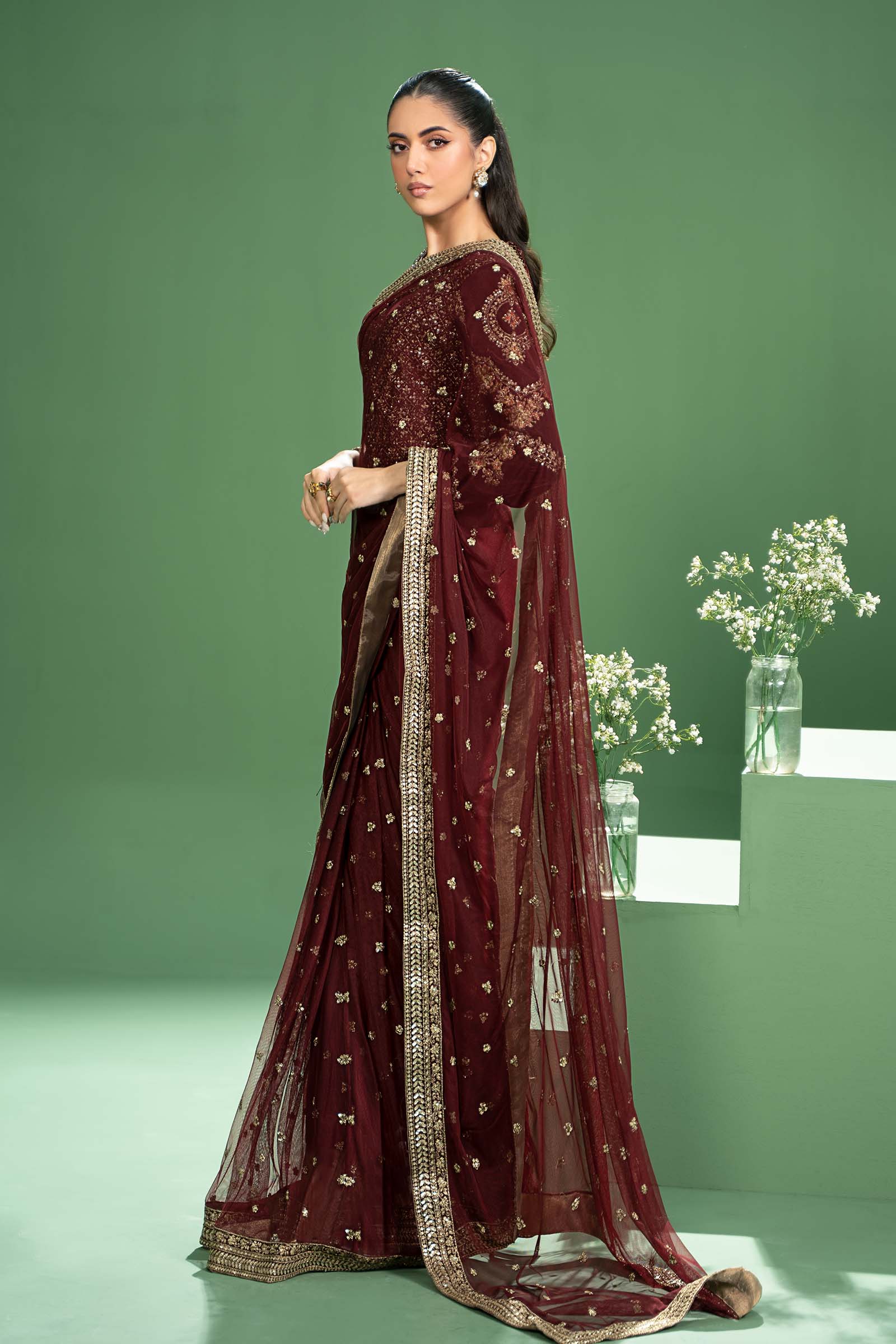 Embroidered Net Saree - Image 6