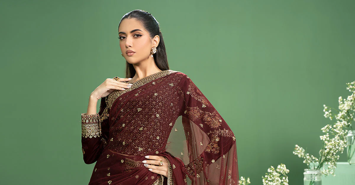 Embroidered Net Saree - Image 8