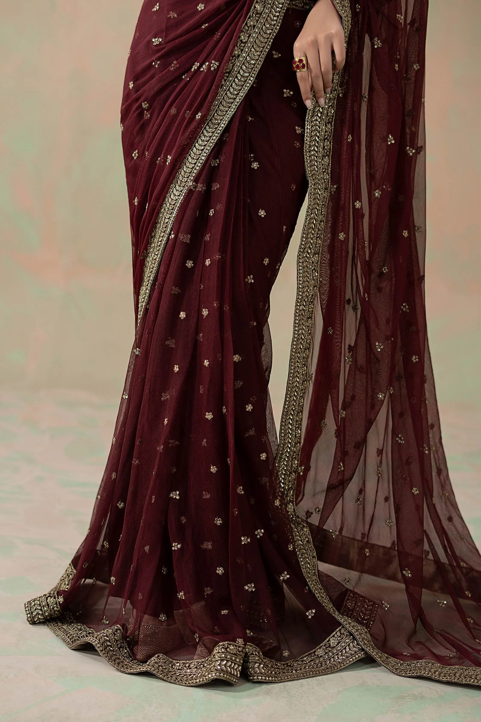 Embroidered Net Saree - Image 6