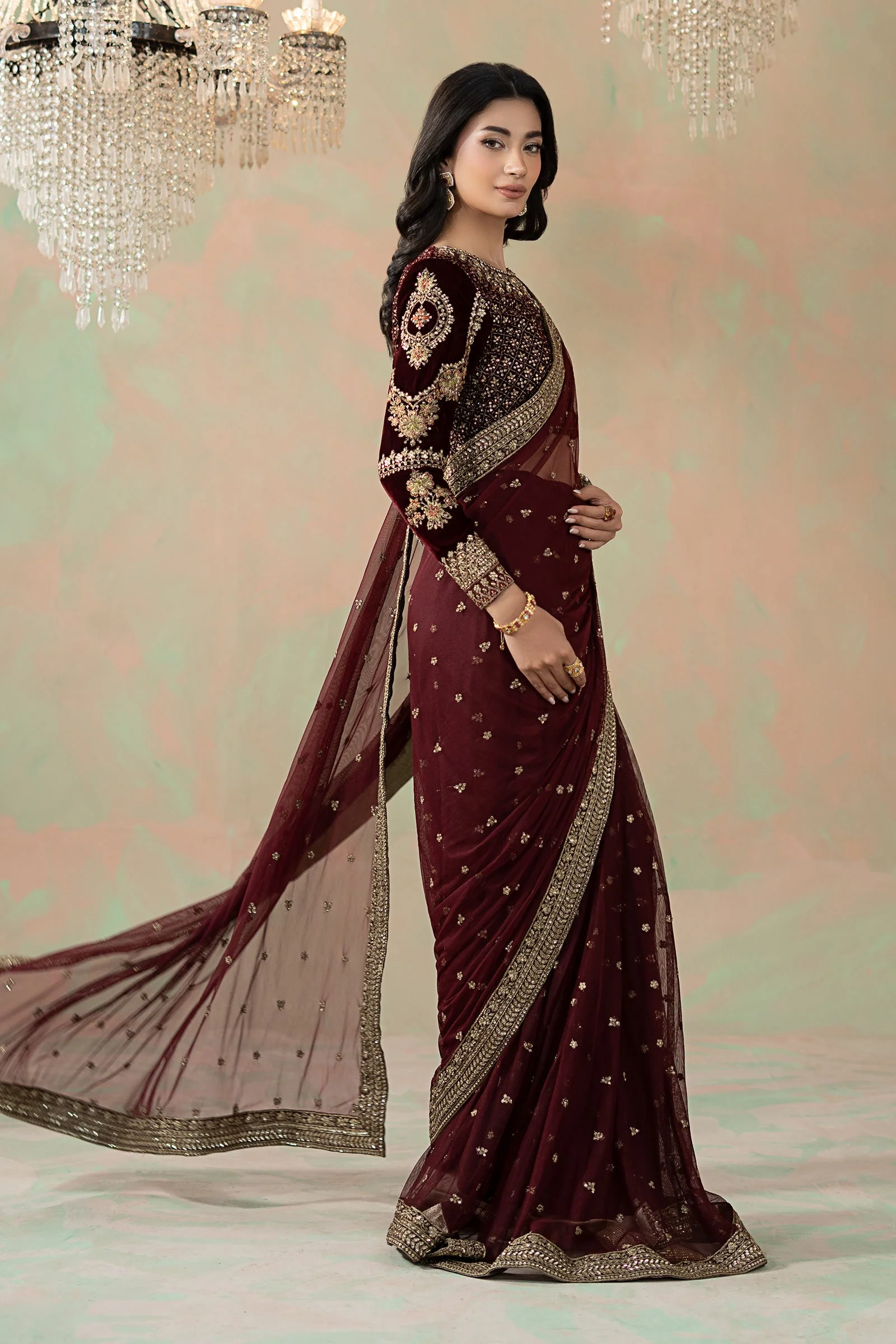 Embroidered Net Saree - Image 8
