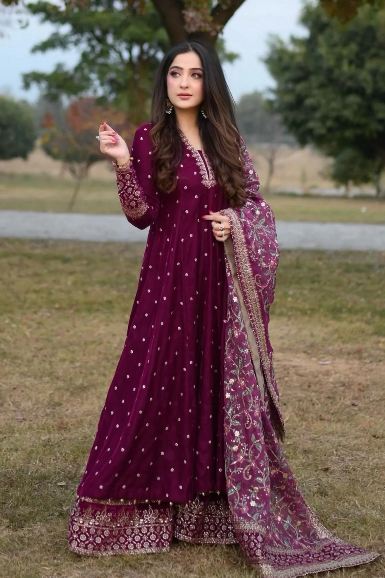 3 Piece Embroidered Velvet Suit