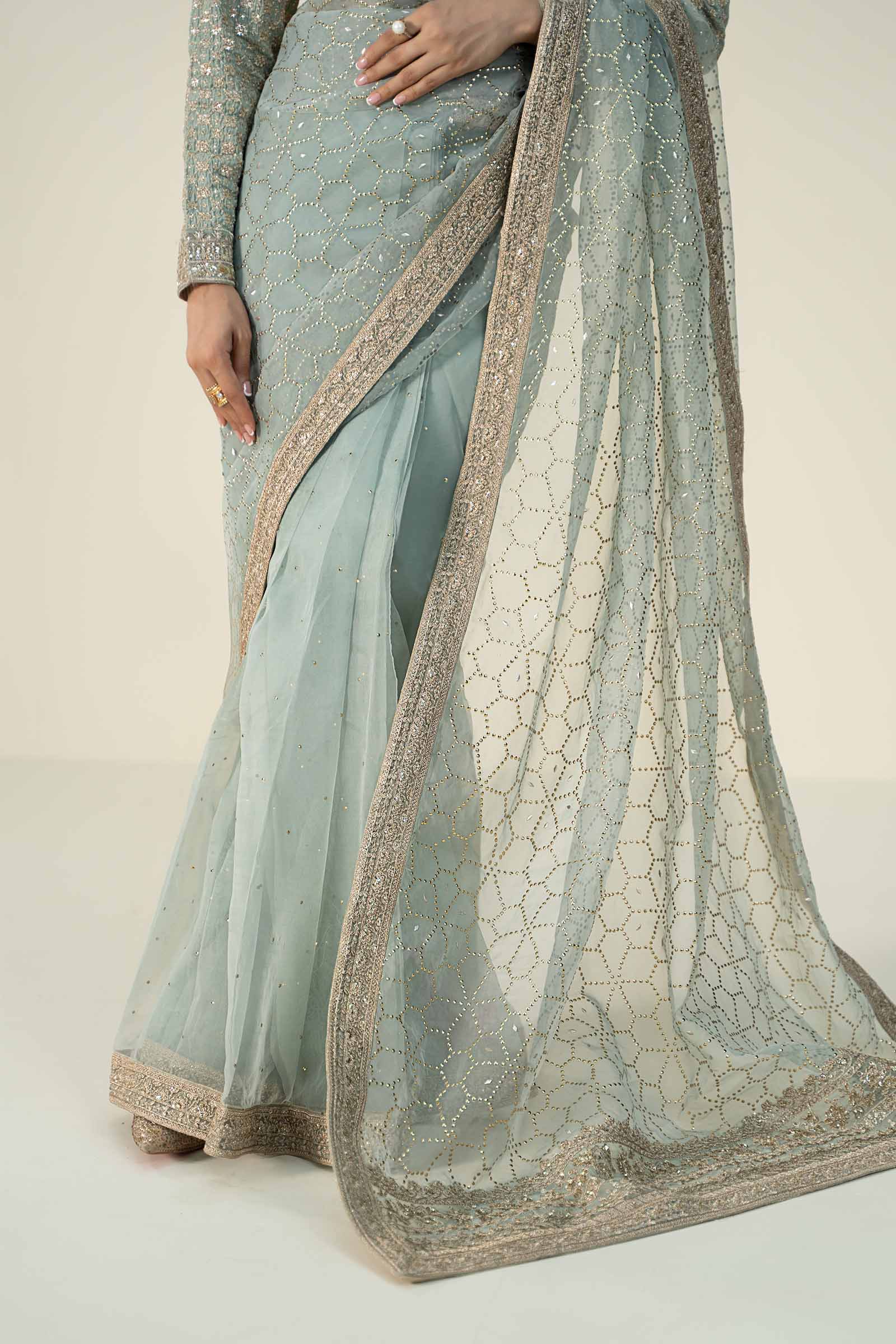 Embroidered Raw Silk Saree - Image 3