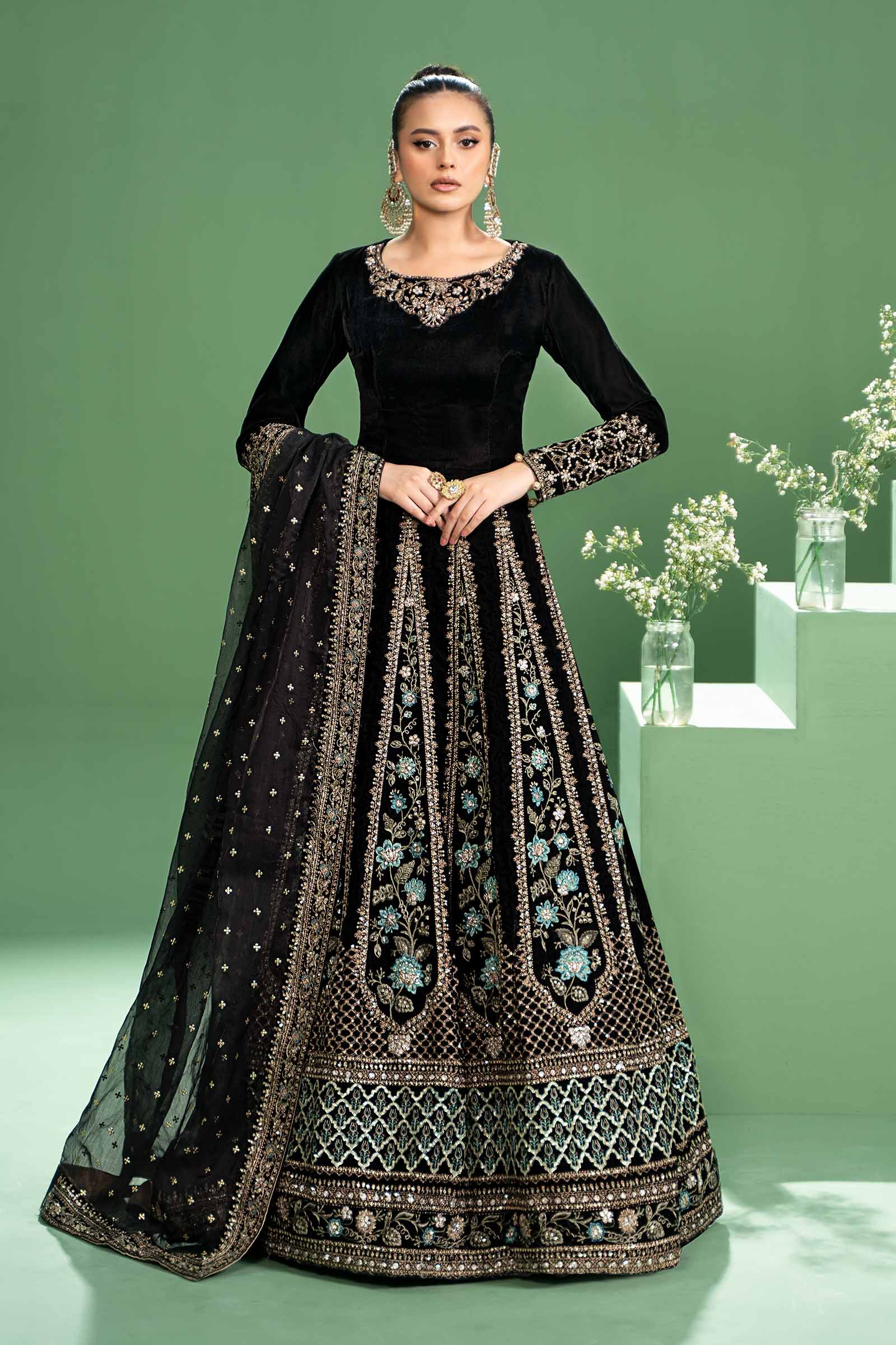 3 Piece Embroidered Velvet Suit