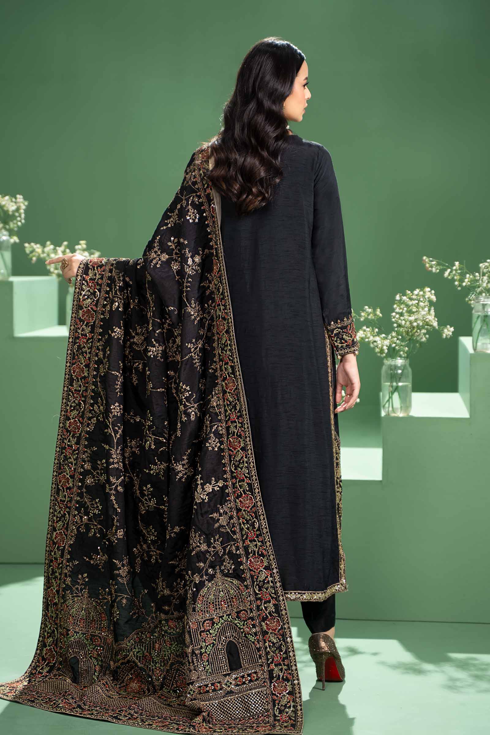 3 Piece Embroidered Raw Silk Suit - Image 10