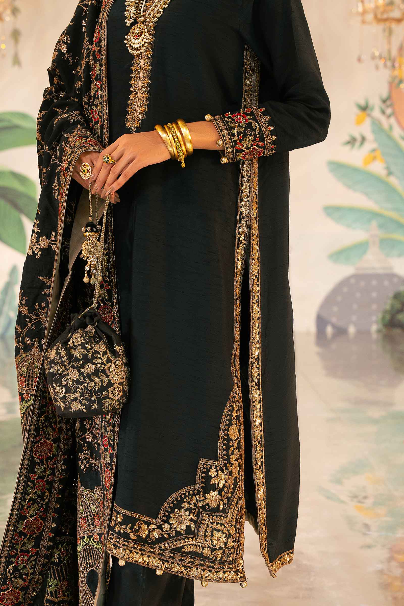 3 Piece Embroidered Raw Silk Suit - Image 2