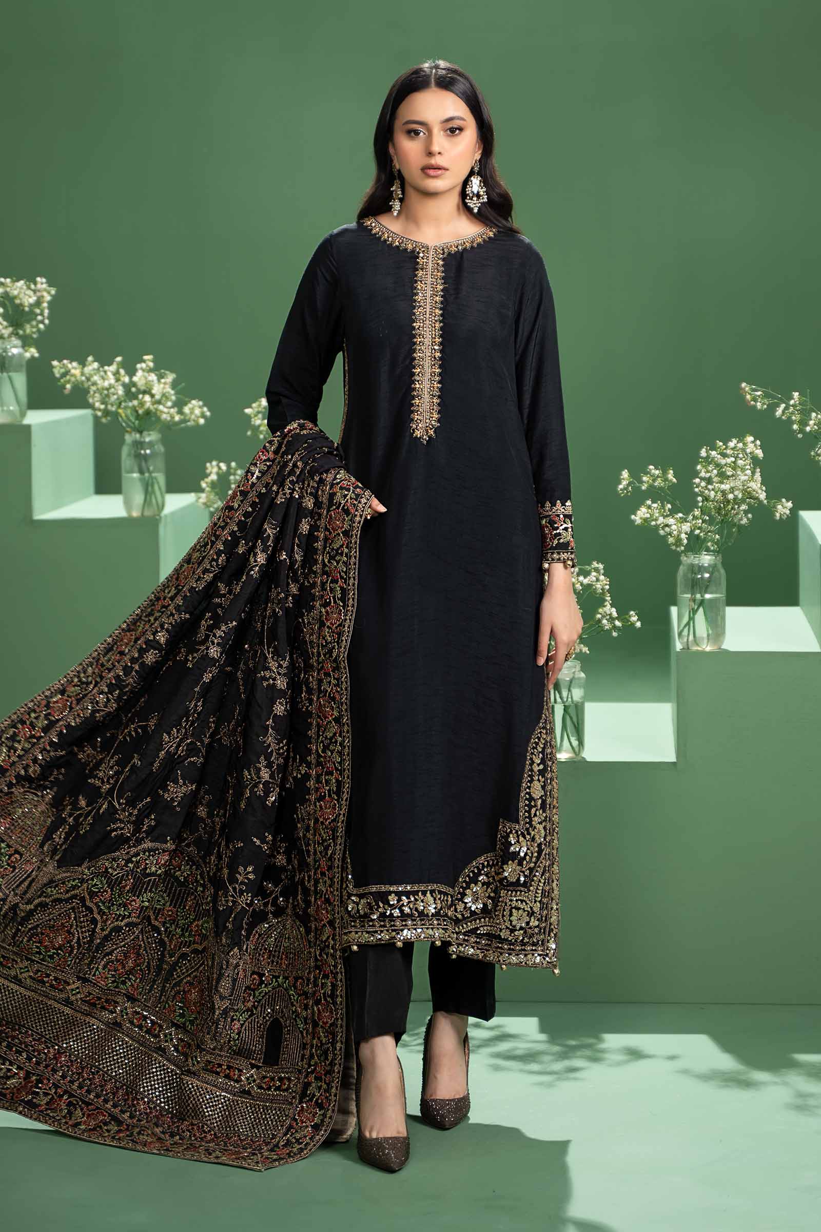 3 Piece Embroidered Raw Silk Suit - Image 6
