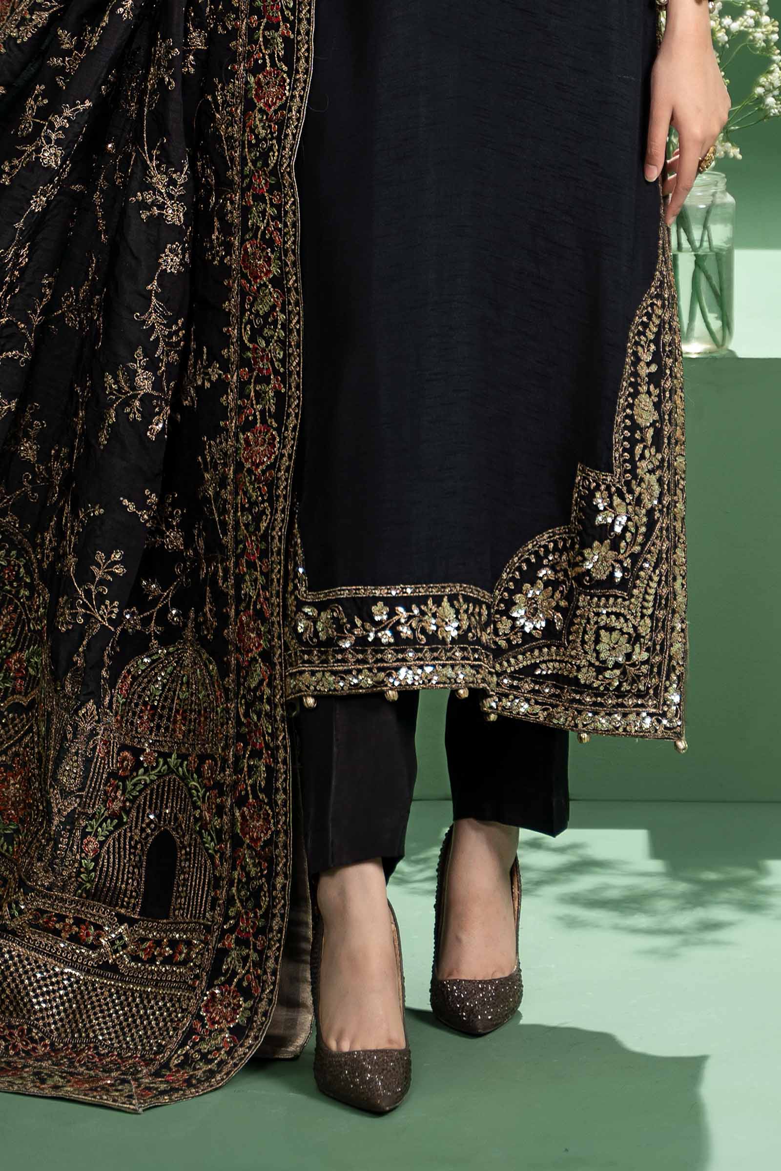 3 Piece Embroidered Raw Silk Suit - Image 8