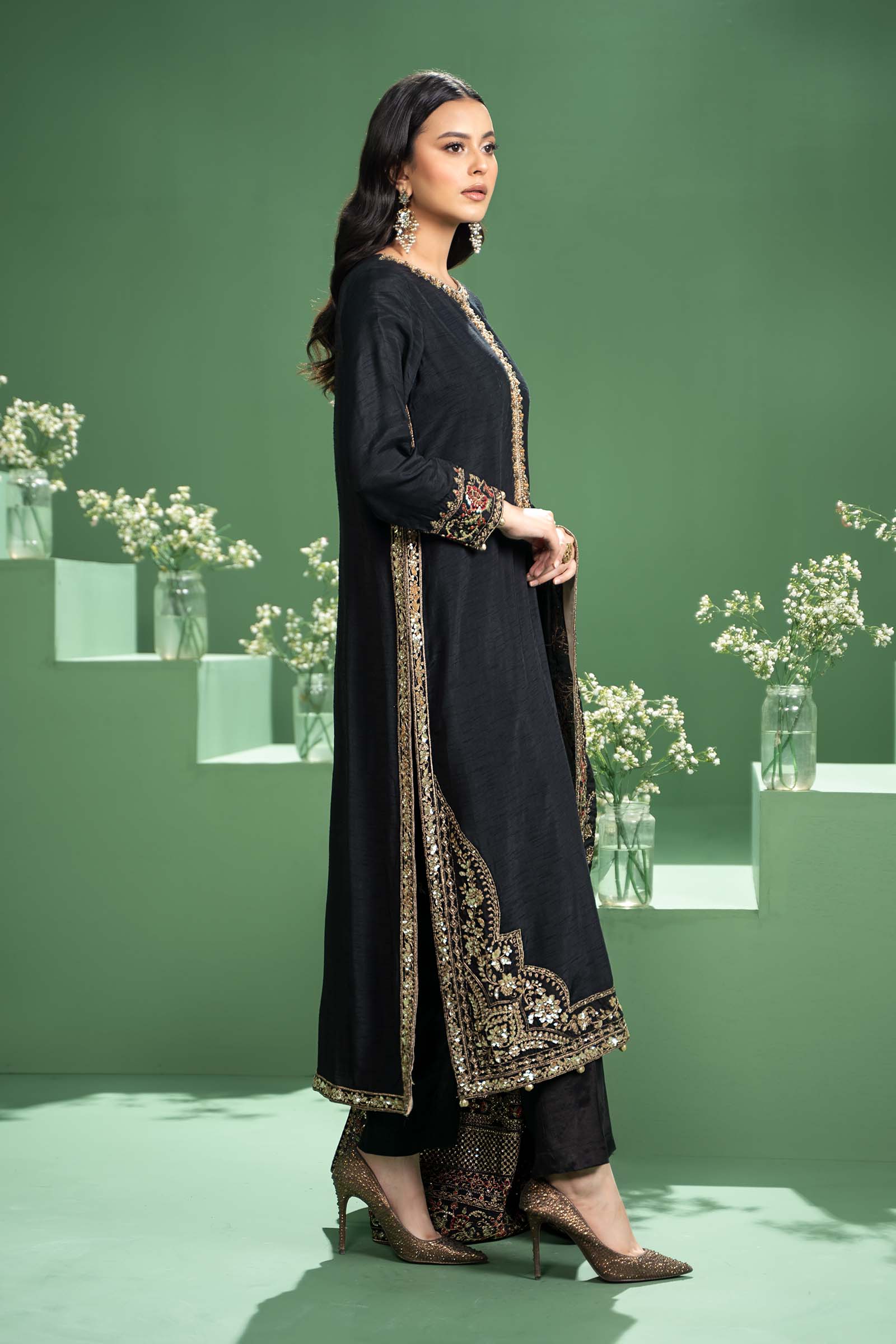 3 Piece Embroidered Raw Silk Suit - Image 9