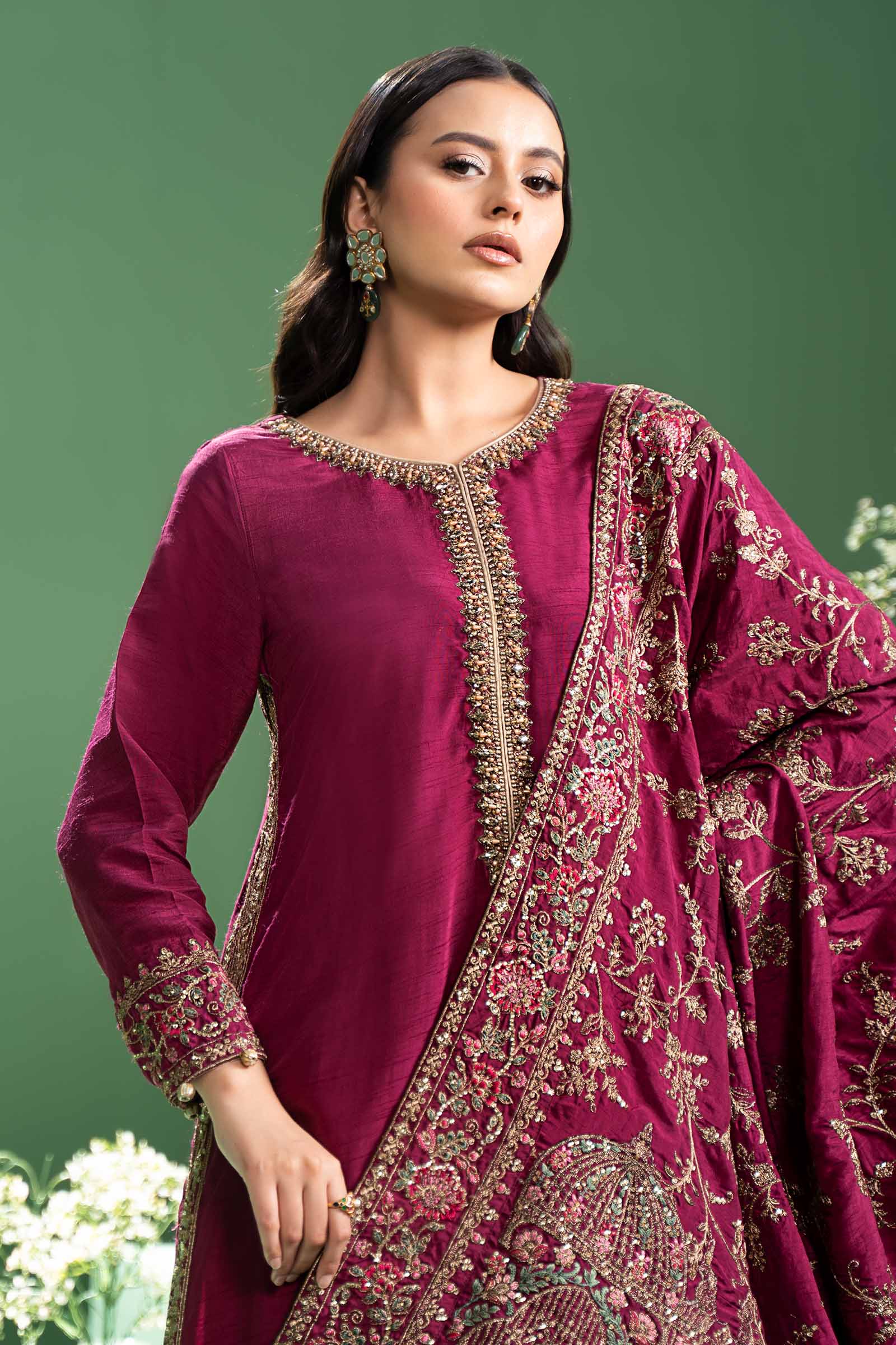 3 Piece Embroidered Raw Silk Suit - Image 2