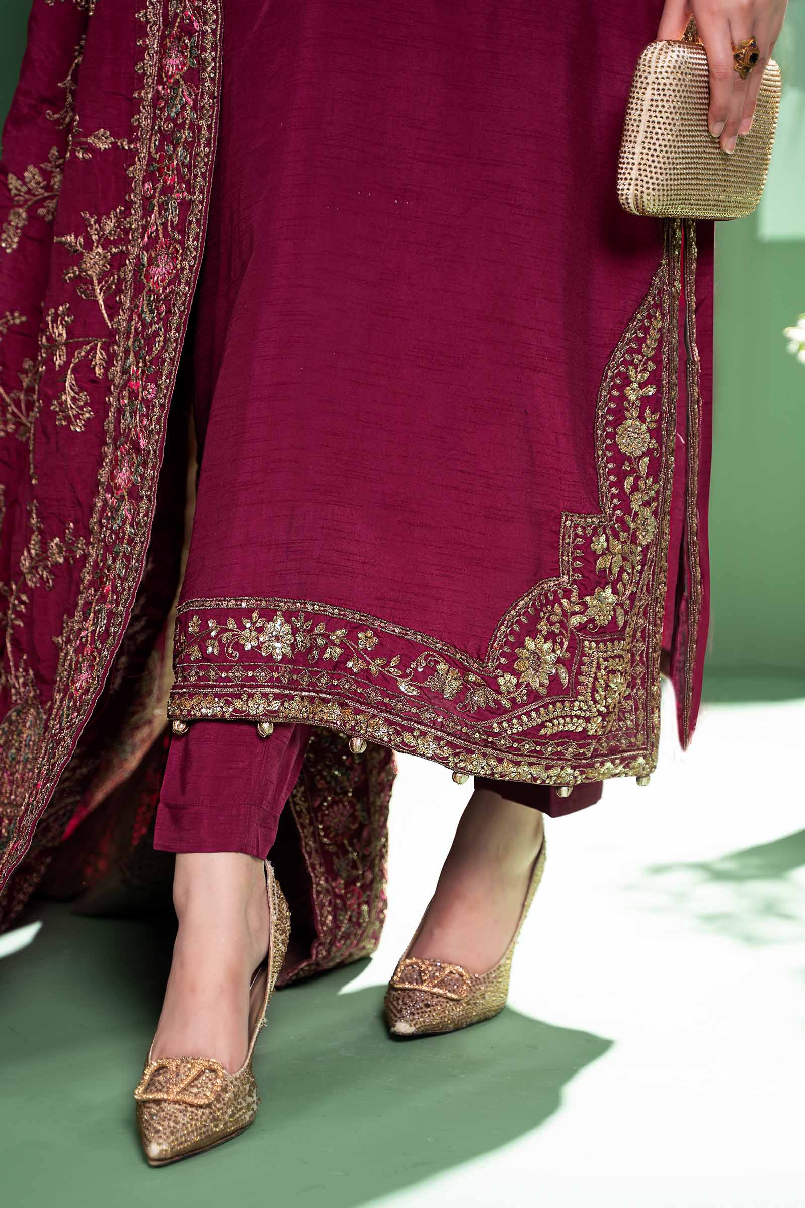 3 Piece Embroidered Raw Silk Suit - Image 3