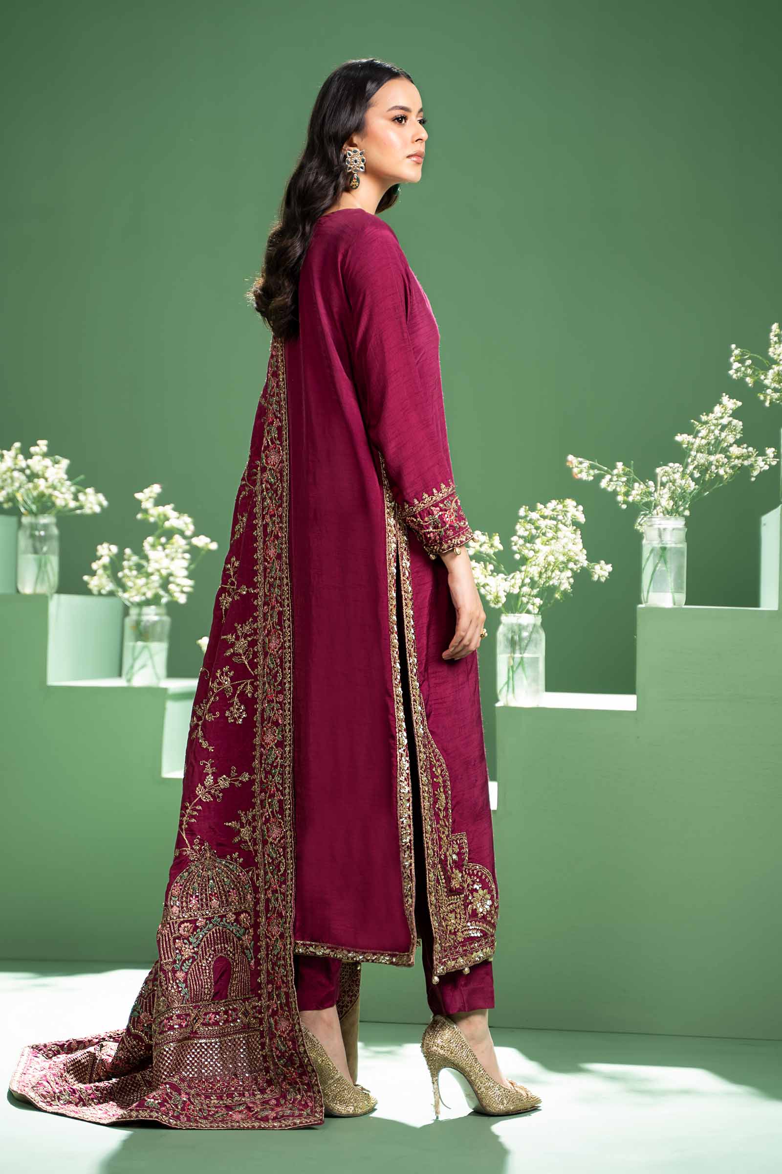 3 Piece Embroidered Raw Silk Suit - Image 6