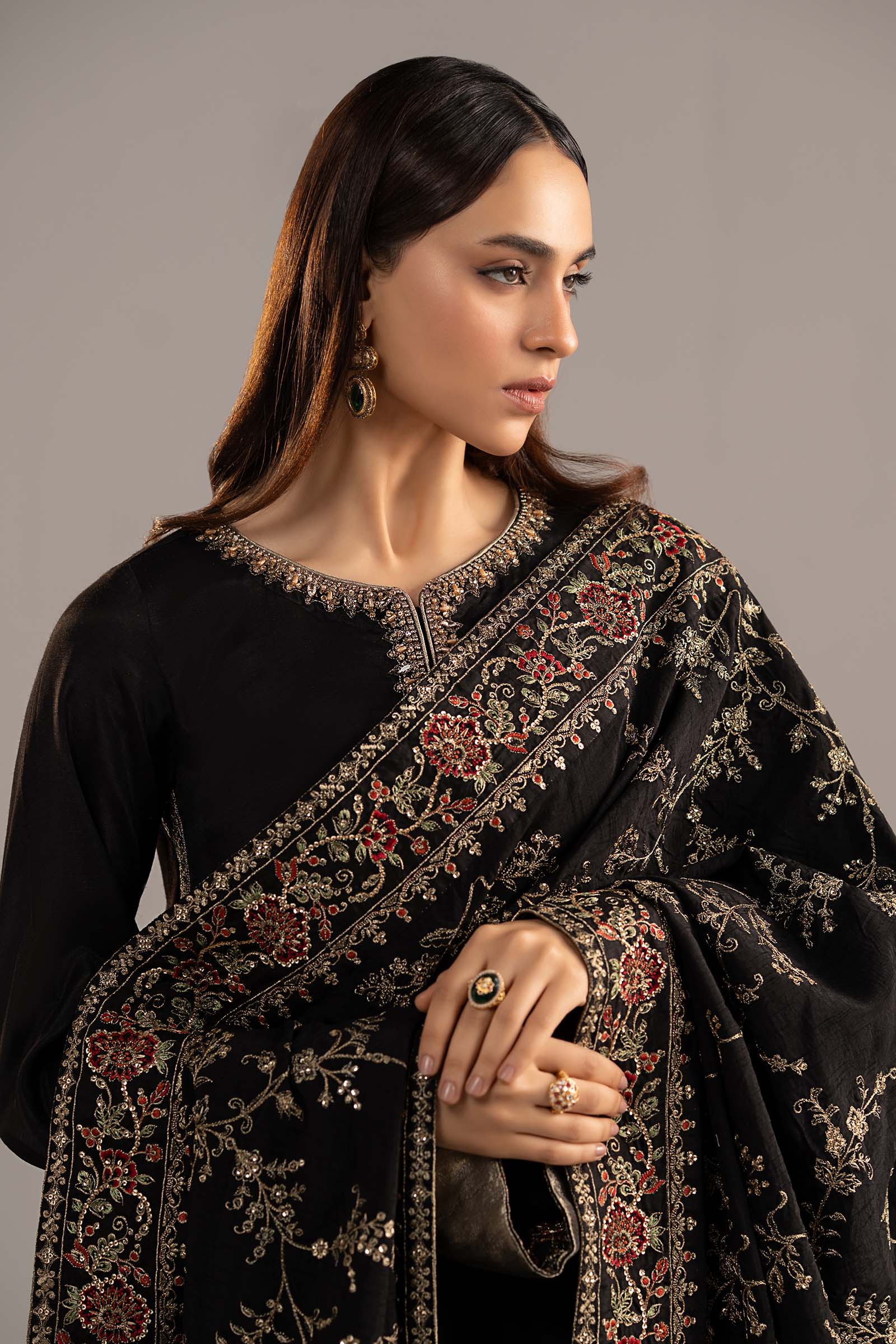 3 Piece Embroidered Raw Silk Suit - Image 2