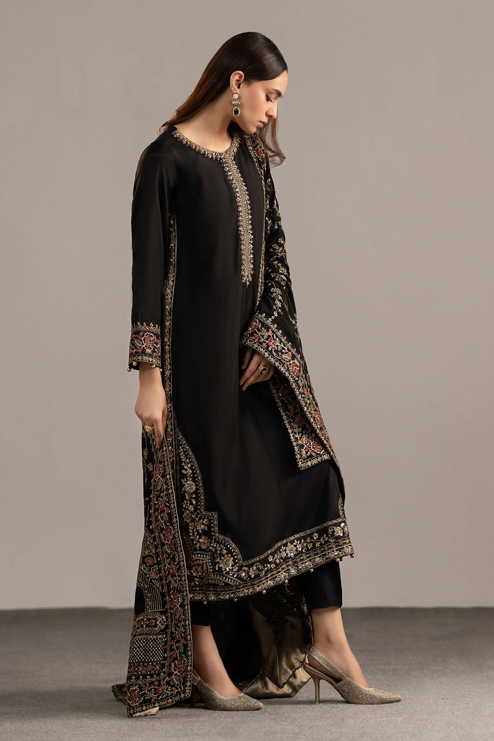 3 Piece Embroidered Raw Silk Suit - Image 6