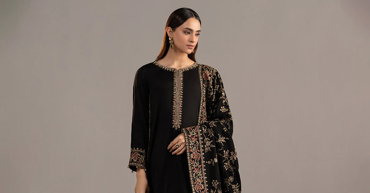3 Piece Embroidered Raw Silk Suit - Image 8