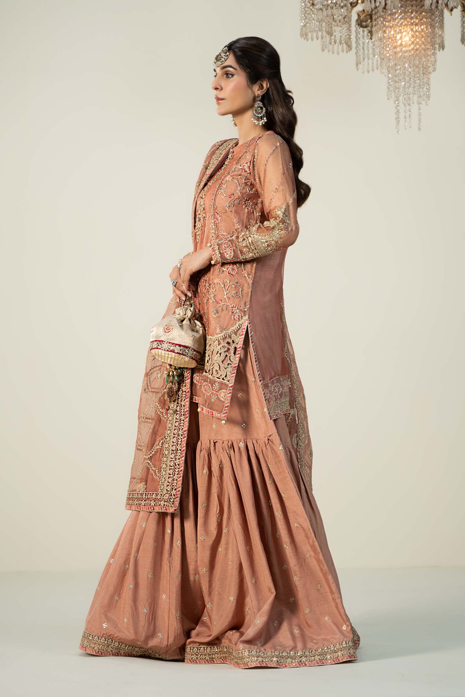 3 Piece Embroidered Zari Net Suit - Image 4