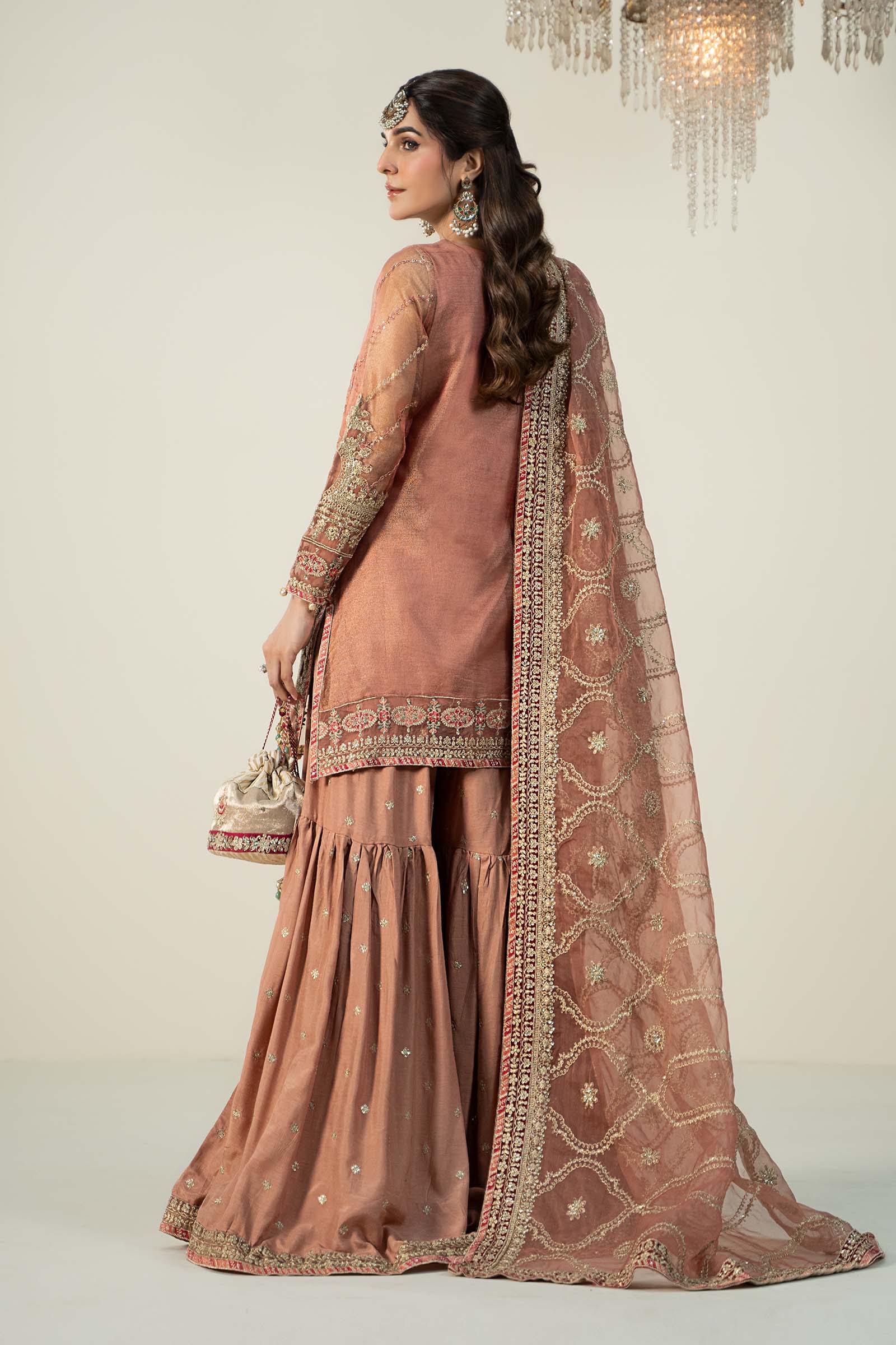 3 Piece Embroidered Zari Net Suit - Image 5