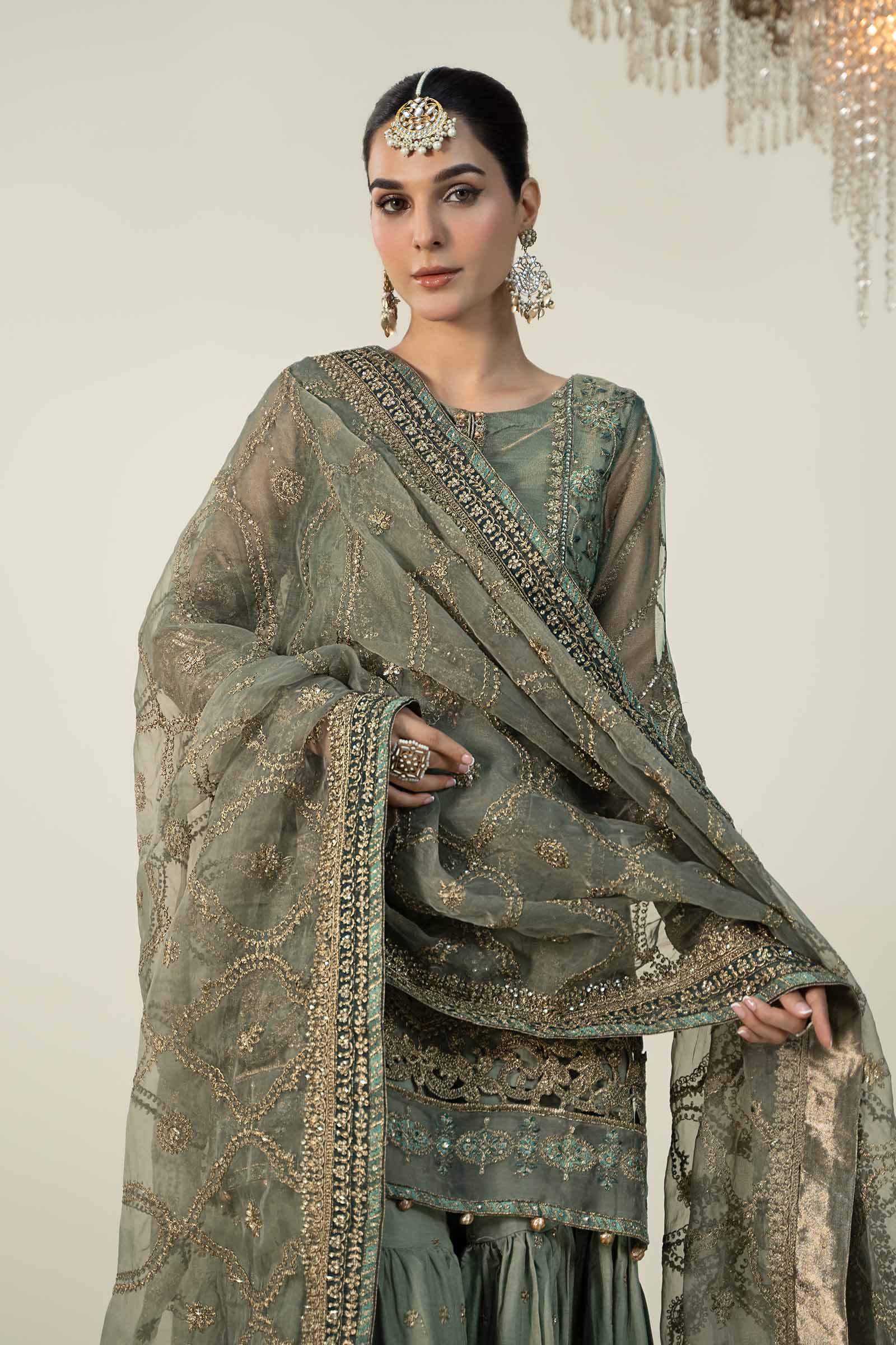 3 Piece Embroidered Zari Net Suit - Image 2
