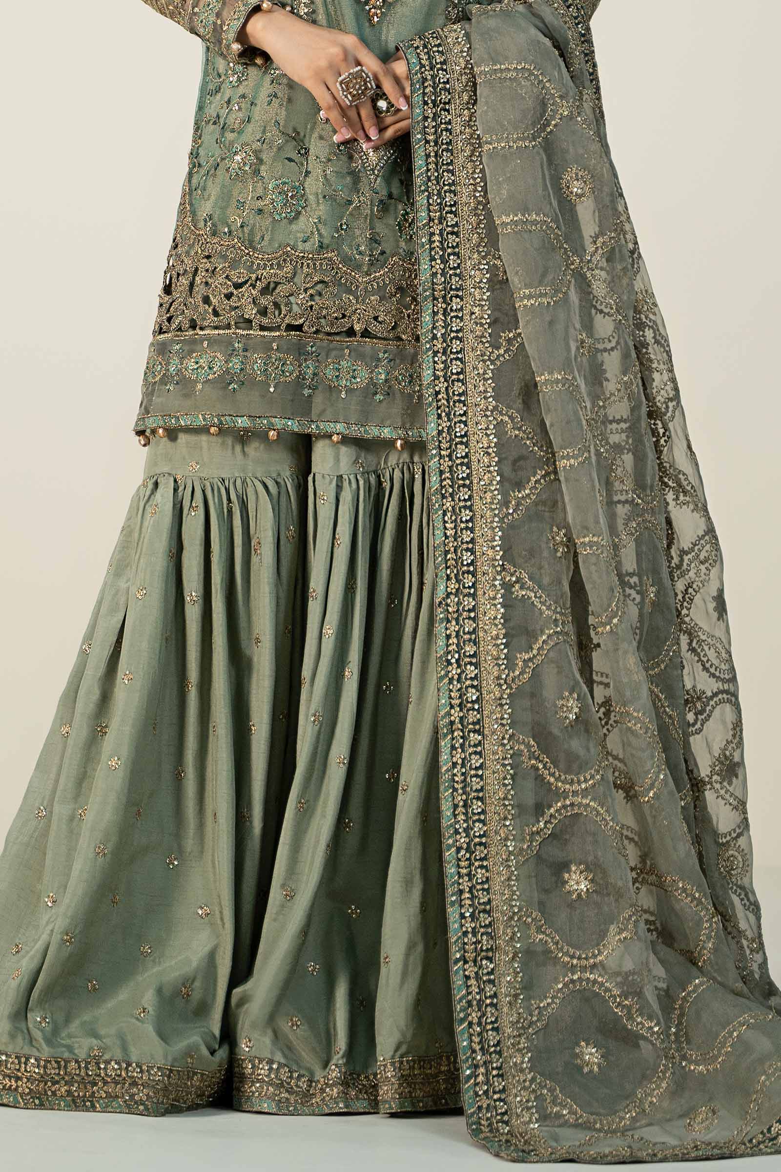 3 Piece Embroidered Zari Net Suit - Image 3