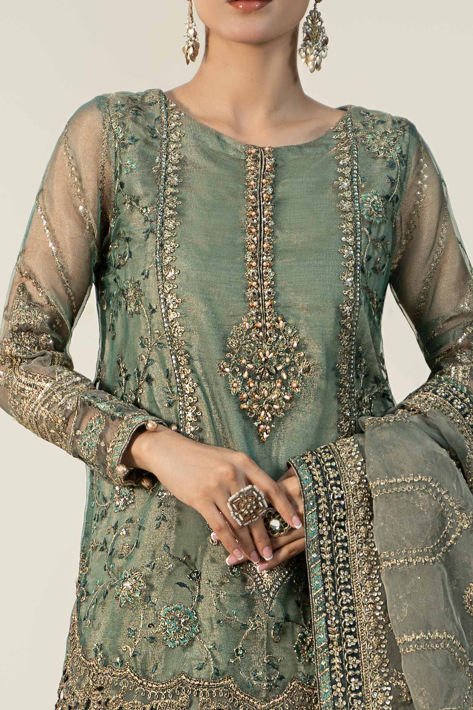 3 Piece Embroidered Zari Net Suit - Image 4