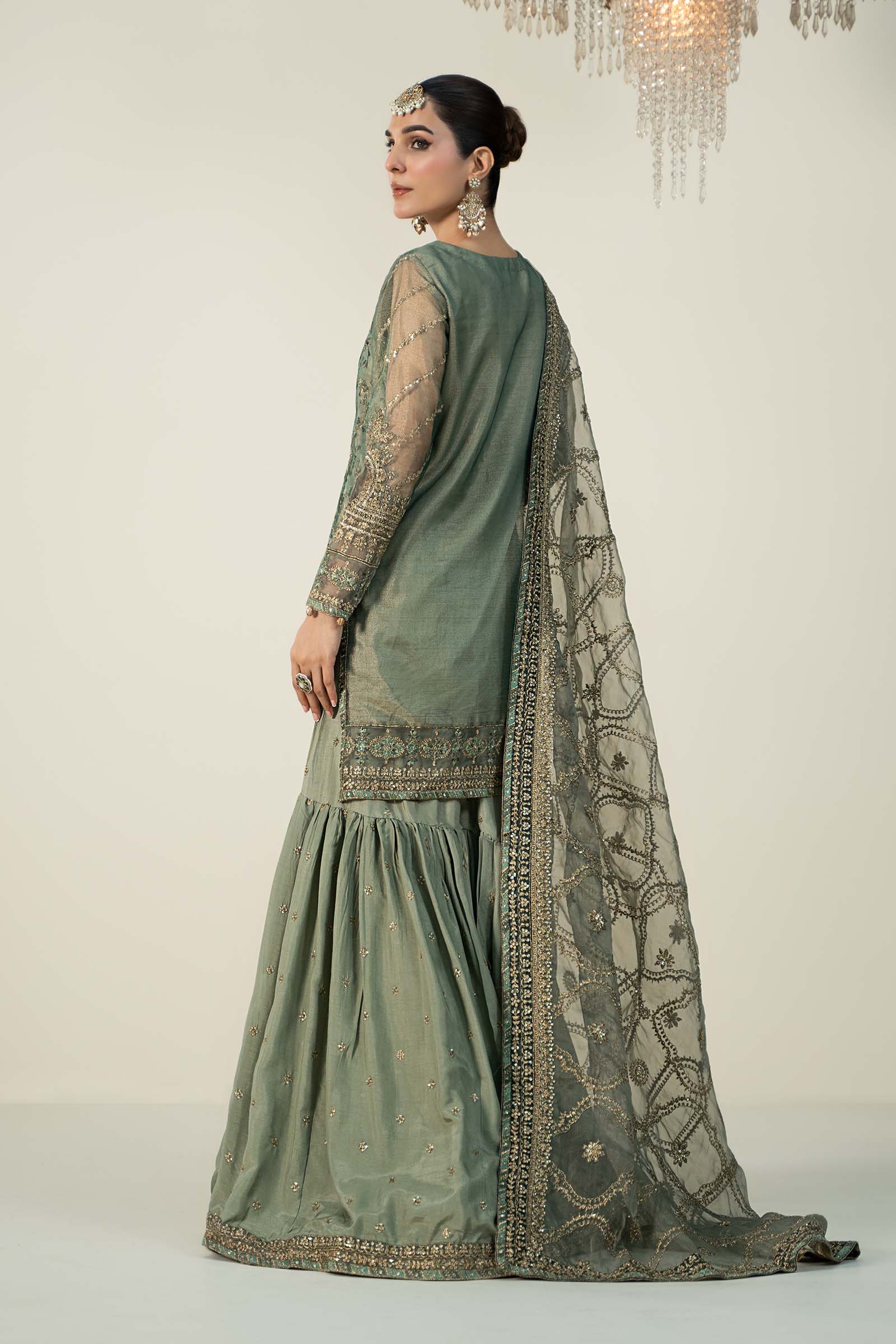 3 Piece Embroidered Zari Net Suit - Image 6