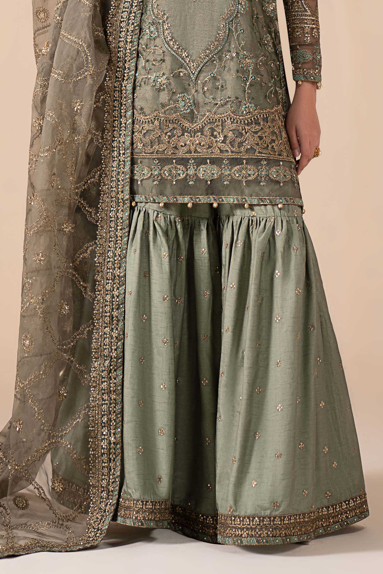 3 Piece Embroidered Zari Net Suit - Image 6