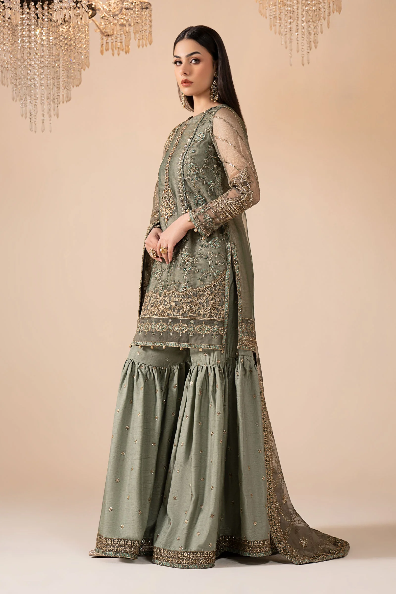 3 Piece Embroidered Zari Net Suit - Image 8