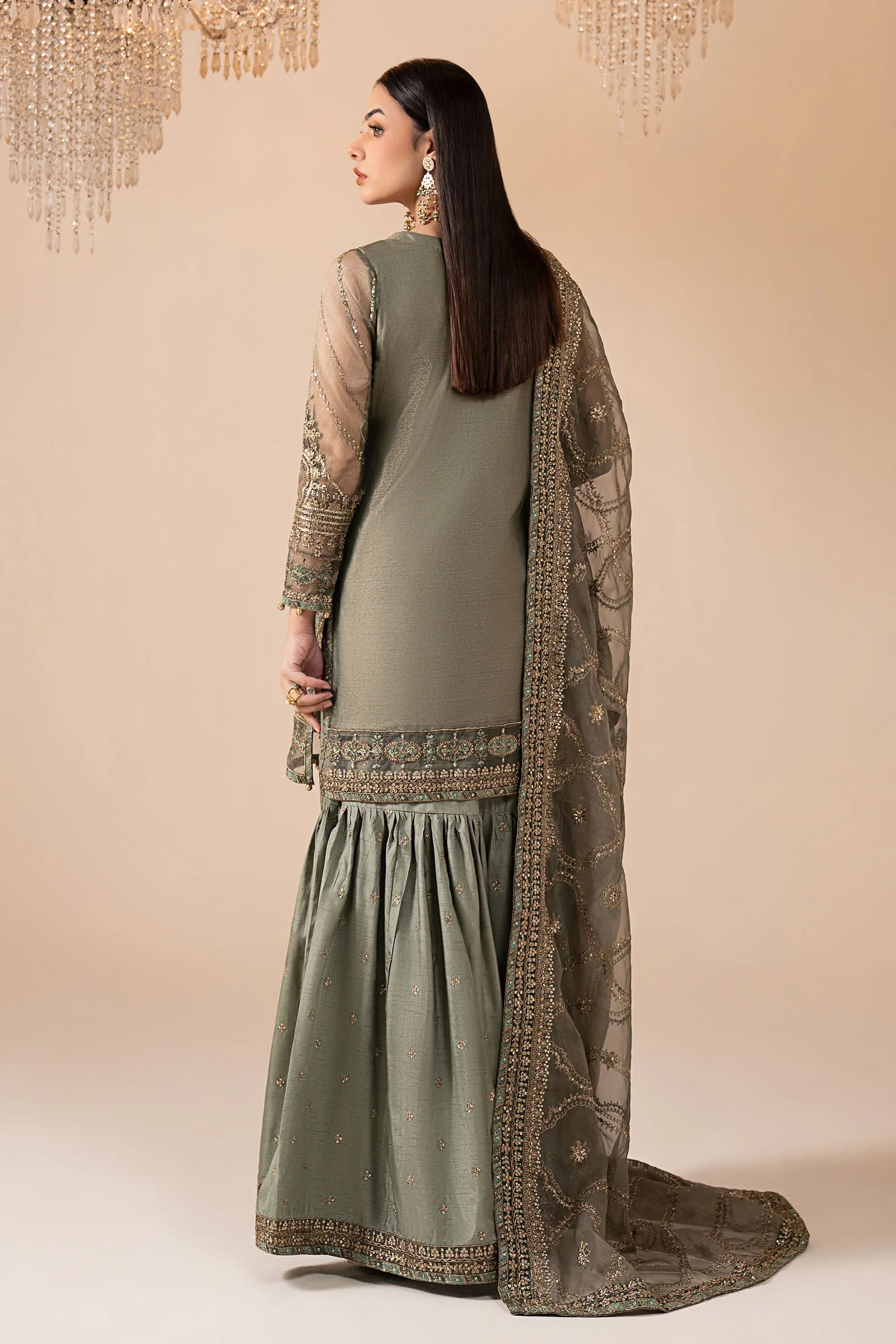 3 Piece Embroidered Zari Net Suit - Image 9